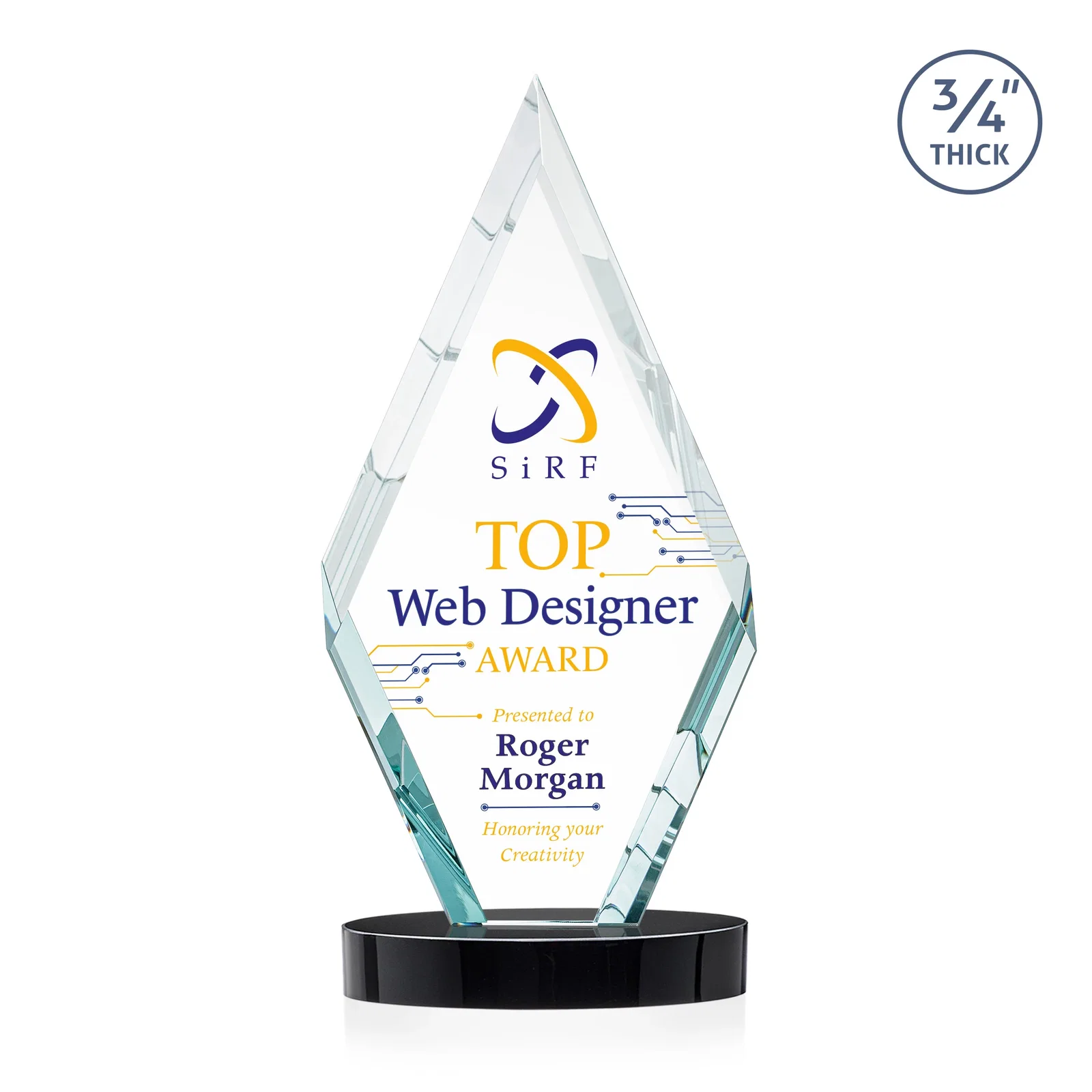 Personalized Starfire Crystal Award on a Colored Oval Base, awards for graduation ceremonies