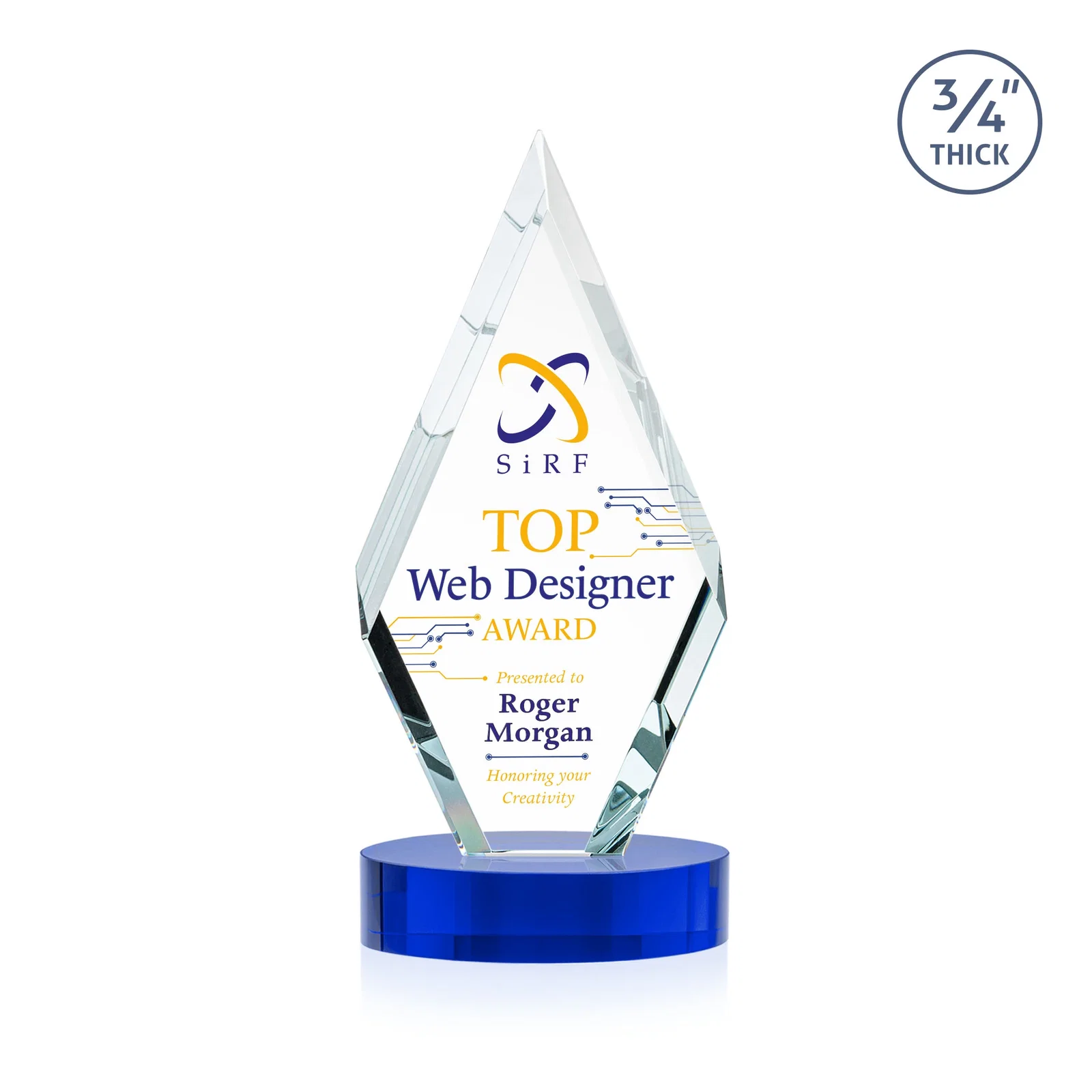 Personalized Starfire Crystal Award on a Colored Oval Base, awards for volunteer appreciation