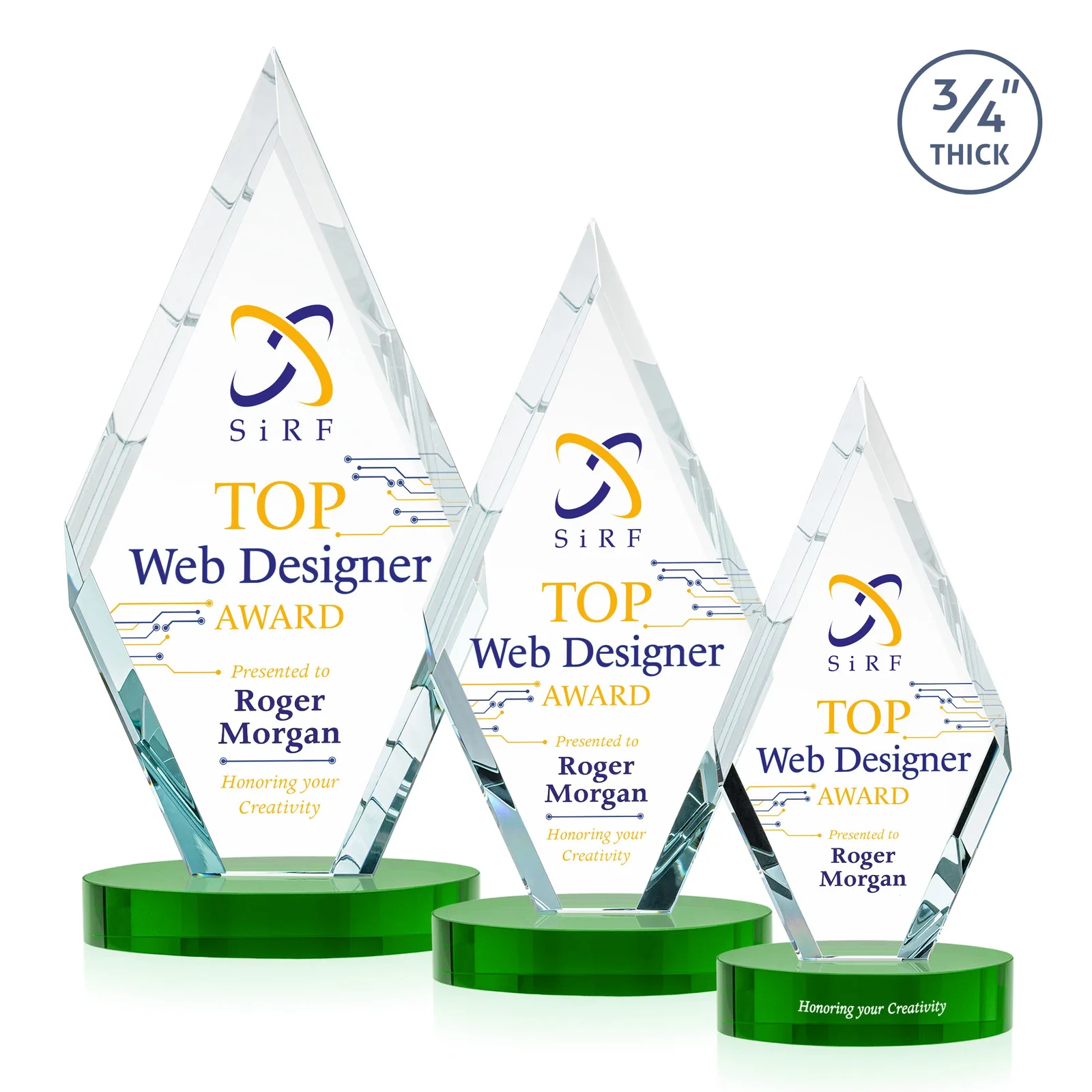 Custom printed Starfire Crystal Award on a Colored Oval Base, awards for safety achievement programs