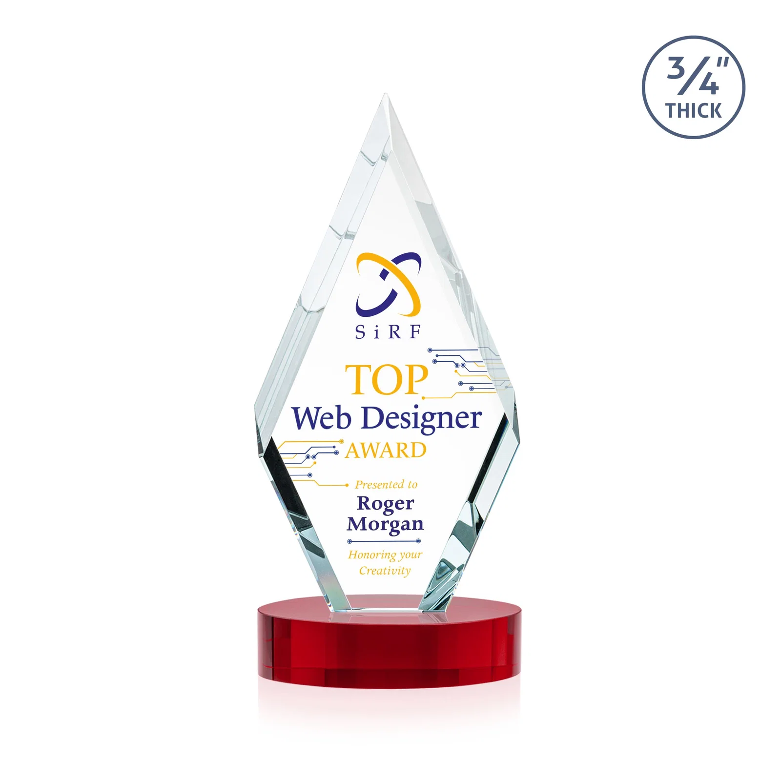 Customized Starfire Crystal Award on a Colored Oval Base, awards for corporate award ceremonies