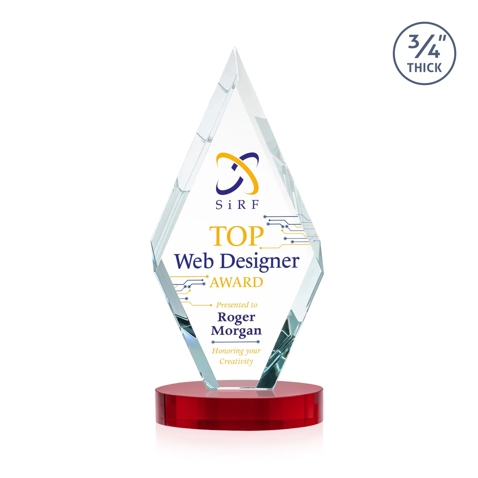 Customized Starfire Crystal Award on a Colored Oval Base, awards for service anniversary gifts