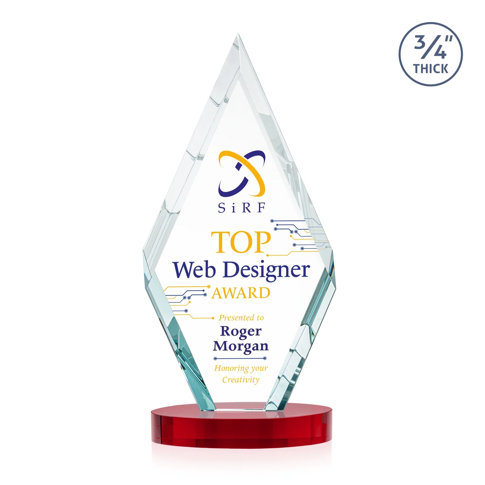 Customized Starfire Crystal Award on a Colored Oval Base, awards for sales achievement awards