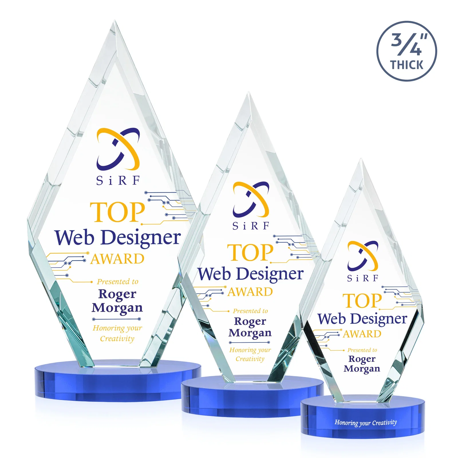 Customized Starfire Crystal Award on a Colored Oval Base, awards for retirement presentations