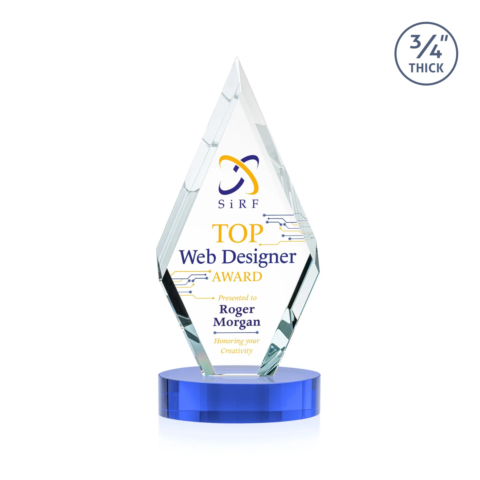 Customized Starfire Crystal Award on a Colored Oval Base, awards for team milestone celebrations