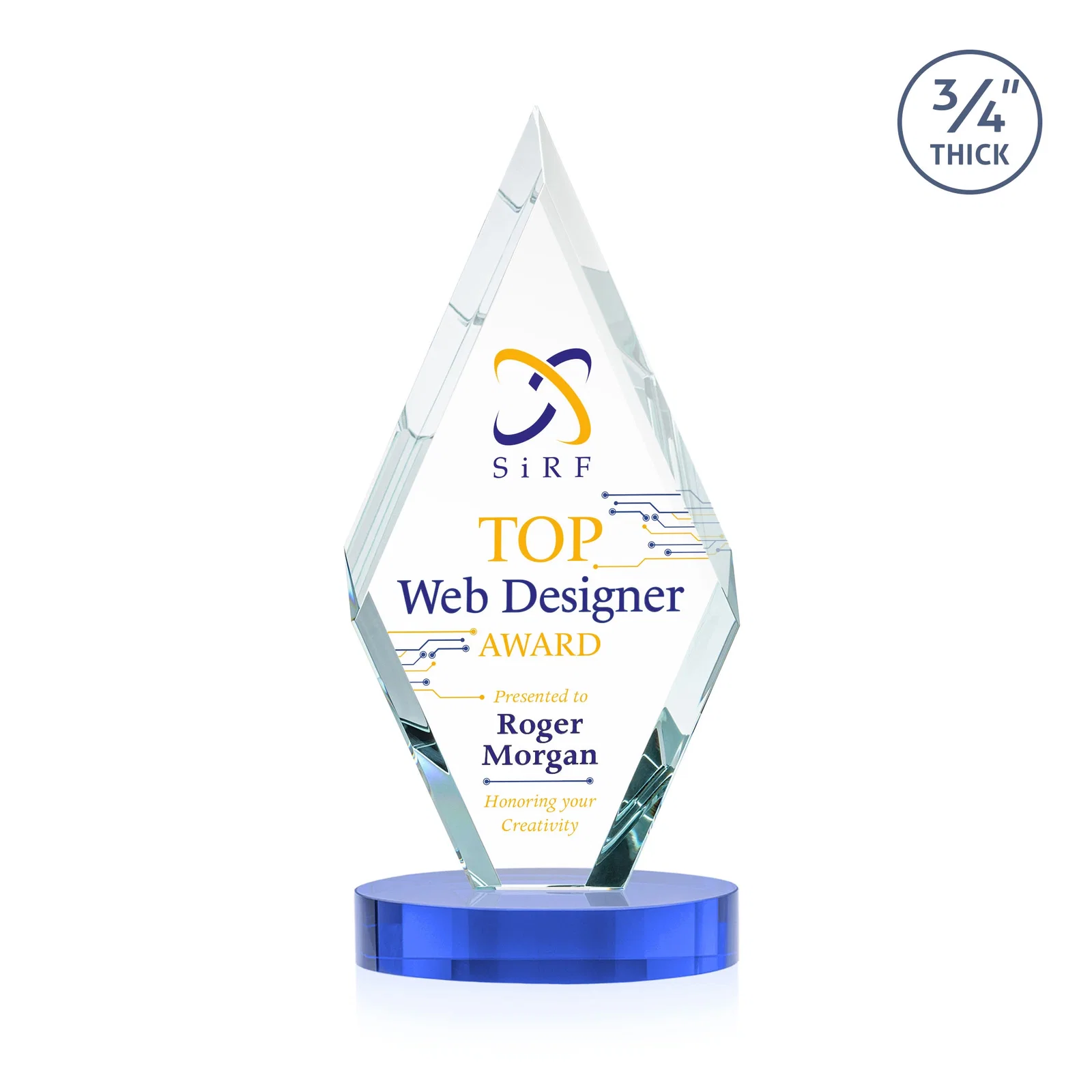 Customized Starfire Crystal Award on a Colored Oval Base, awards for donor appreciation