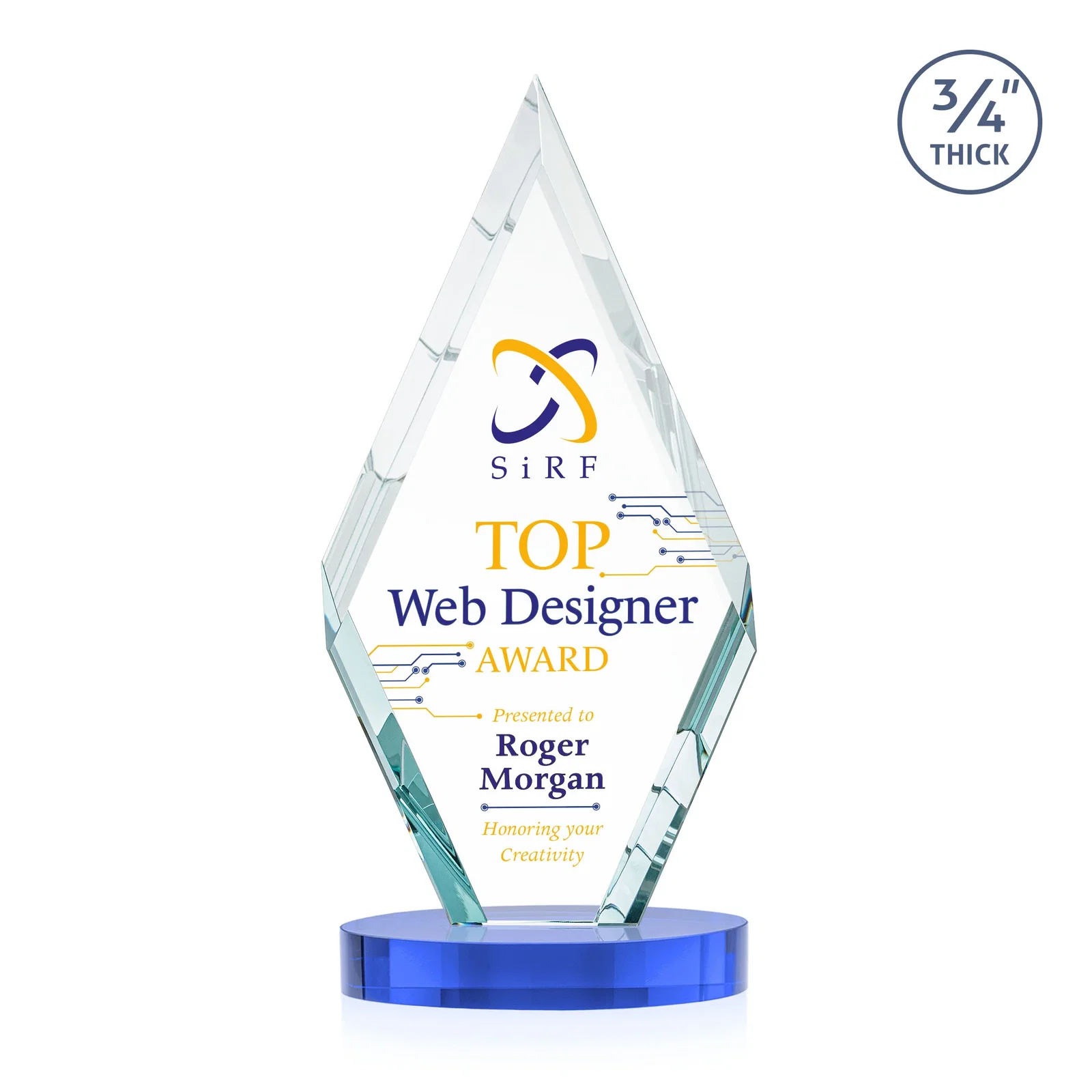 Customized Starfire Crystal Award on a Colored Oval Base, awards for graduation ceremonies