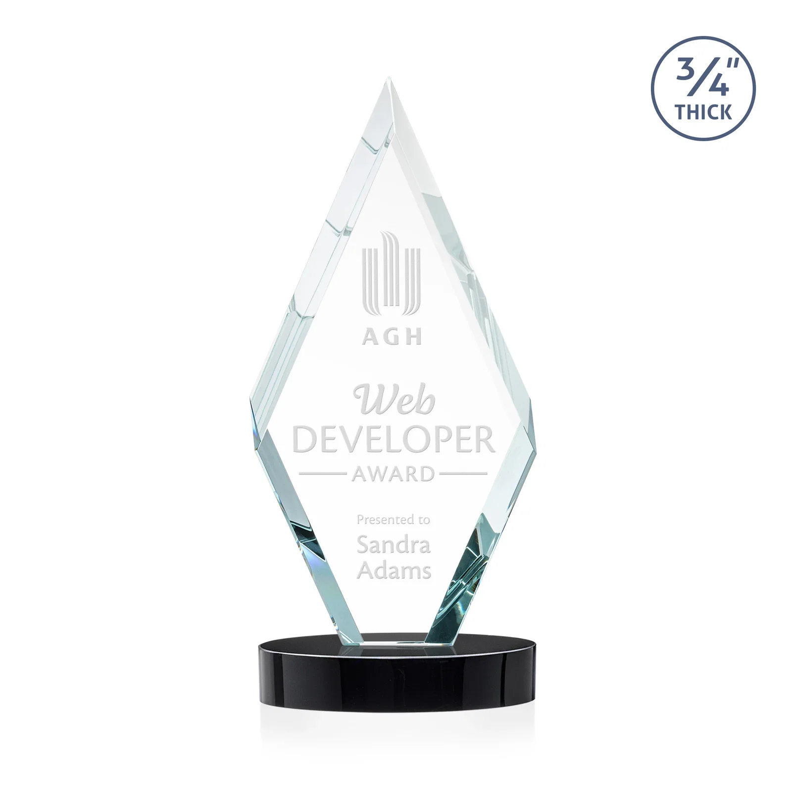 Custom Starfire Crystal Award on a Colored Oval Base, awards for donor appreciation