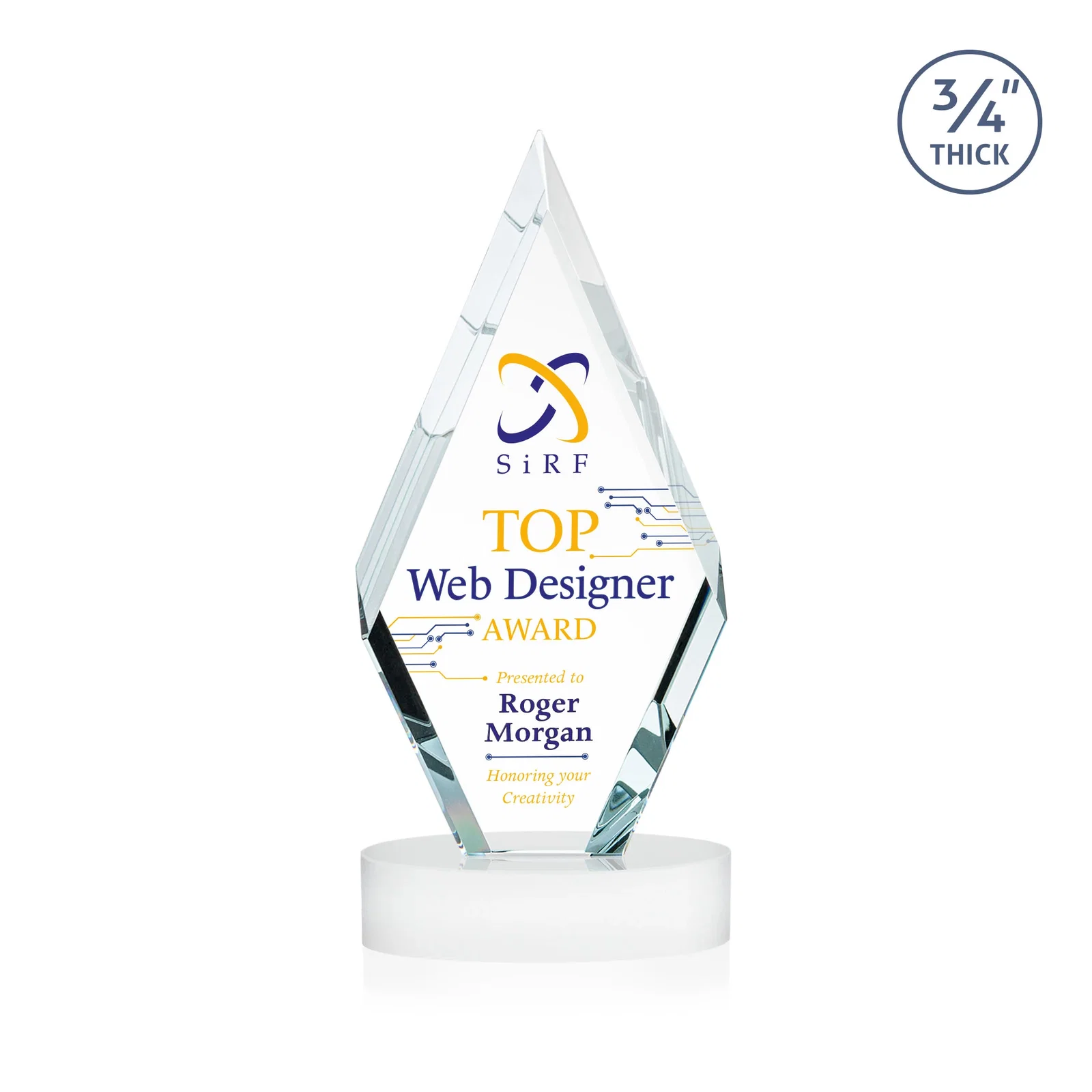 Customized Starfire Crystal Award on a Colored Oval Base, awards for volunteer appreciation