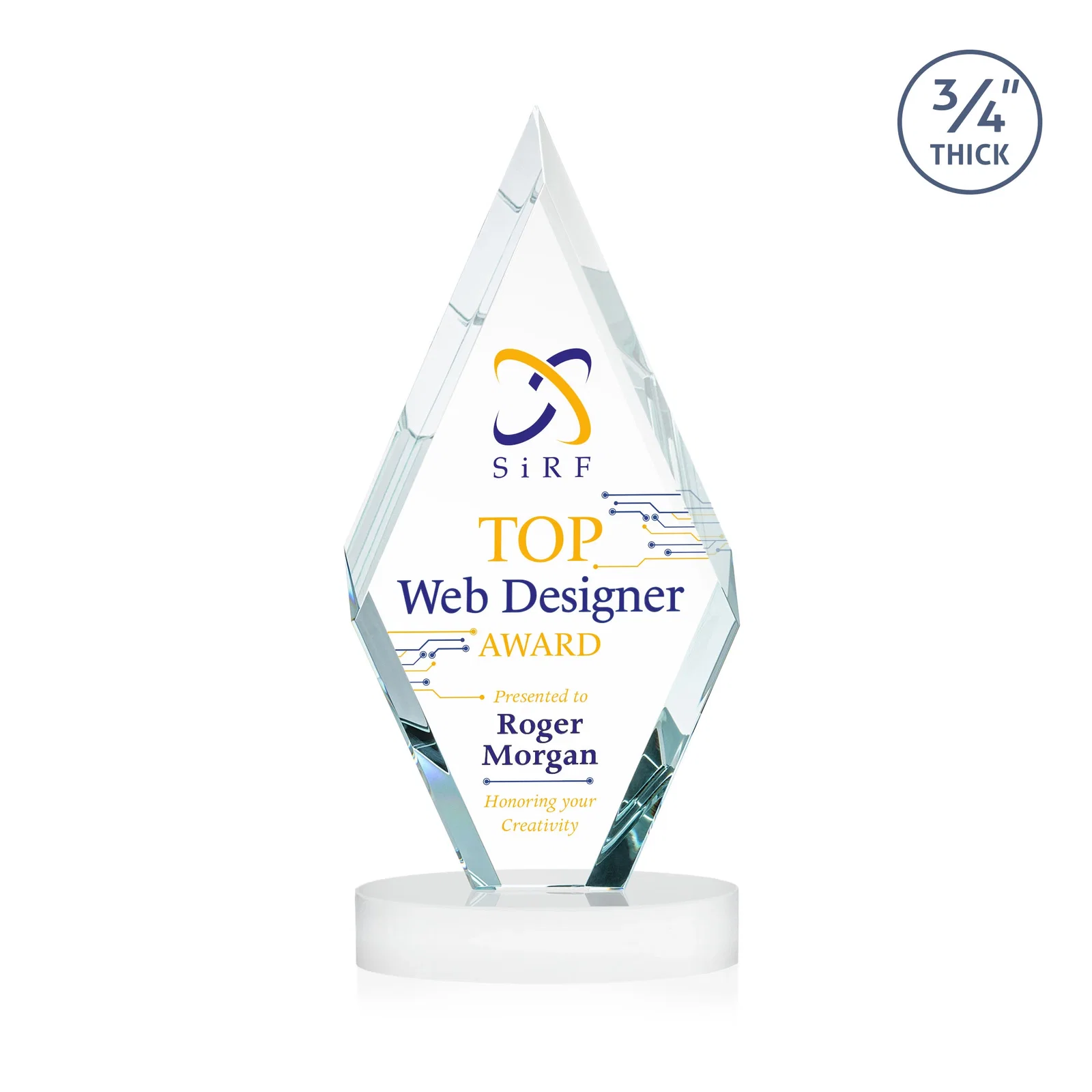 Customized Starfire Crystal Award on a Colored Oval Base, awards for dealer and partner awards
