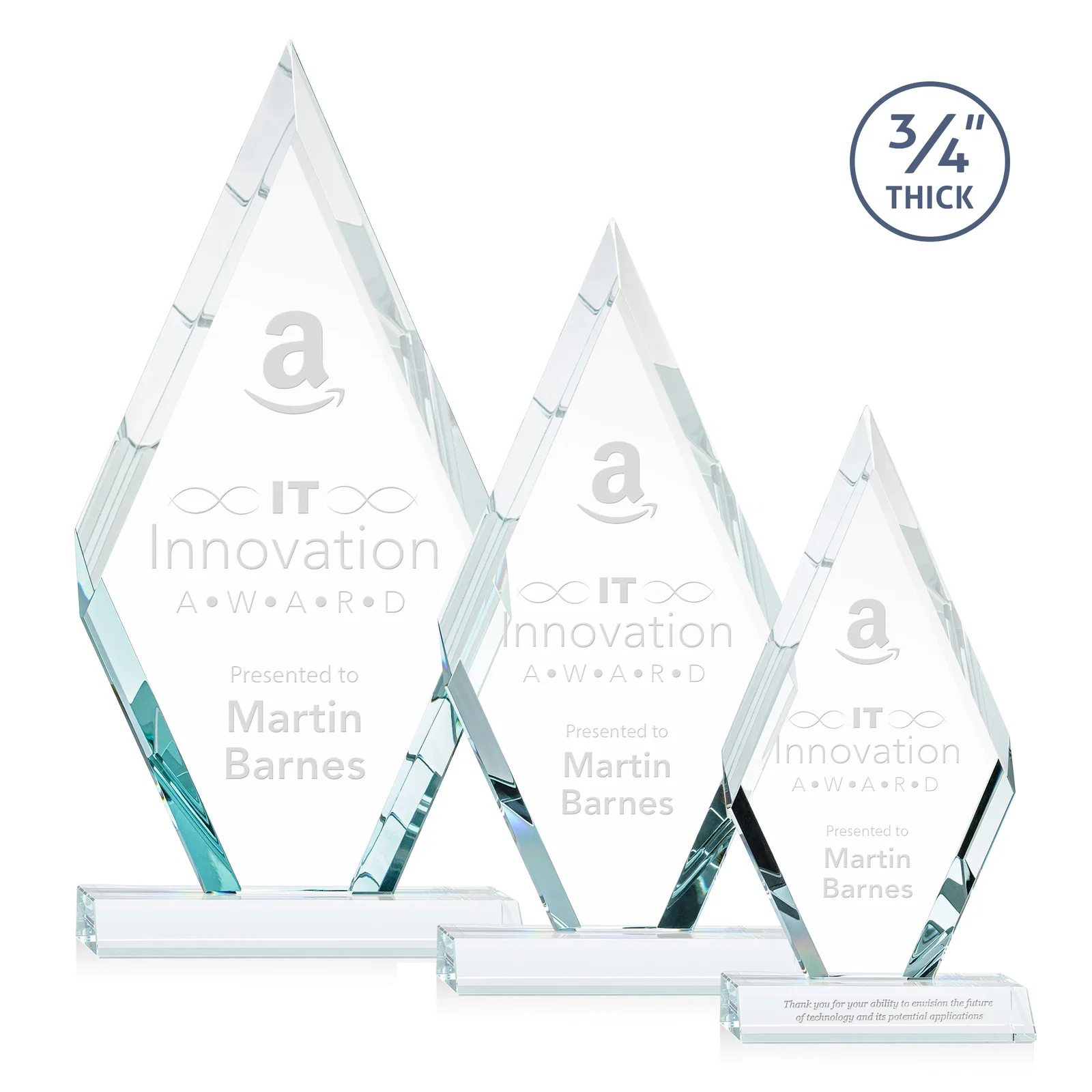 Custom Starfire Crystal Diamond Award on a Front-Mitered Base, awards for employee recognition