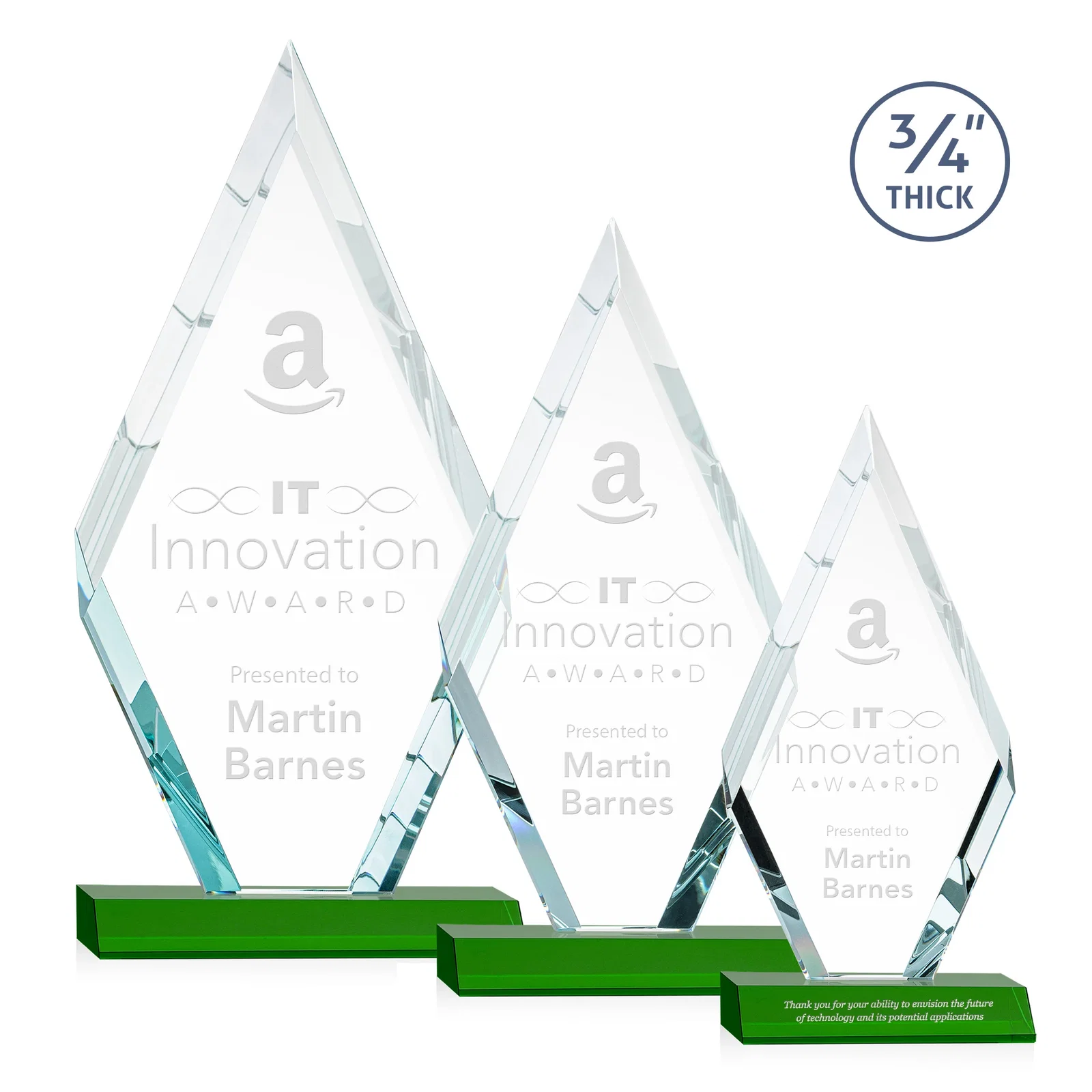Custom Starfire Crystal Diamond Award on a Front-Mitered Base, awards for volunteer appreciation