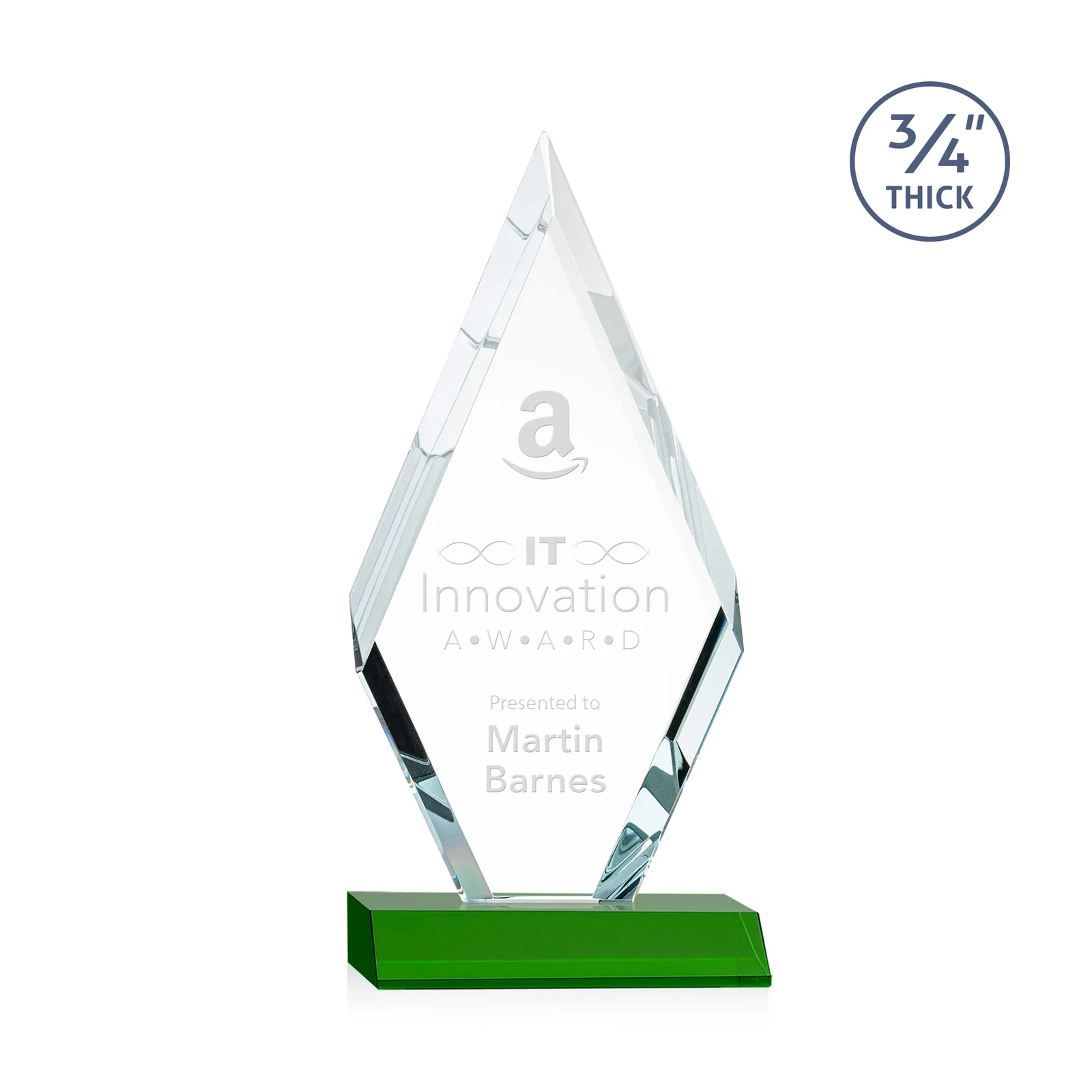 Custom Starfire Crystal Diamond Award on a Front-Mitered Base, awards for dealer and partner awards