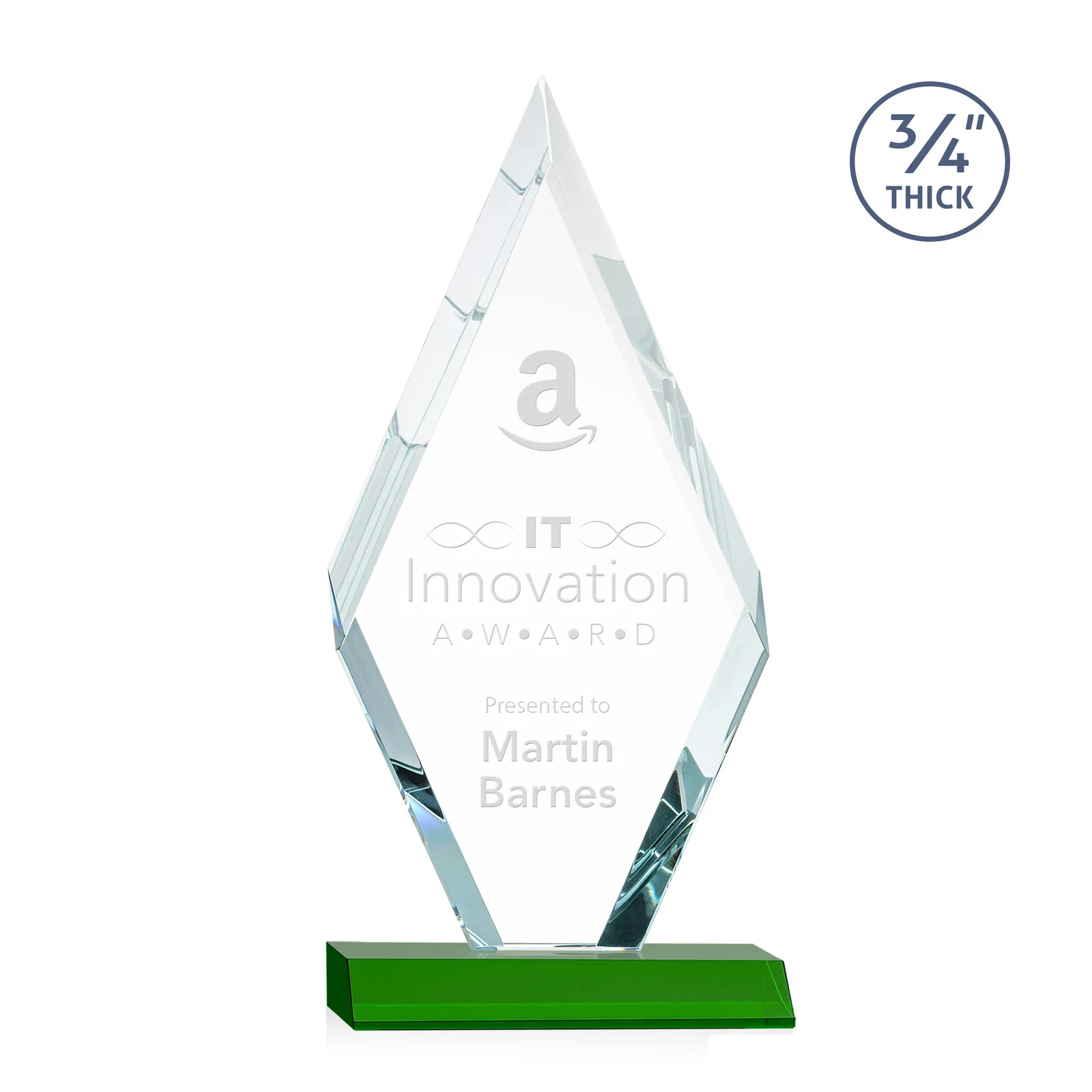 Custom Starfire Crystal Diamond Award on a Front-Mitered Base, awards for company anniversary events