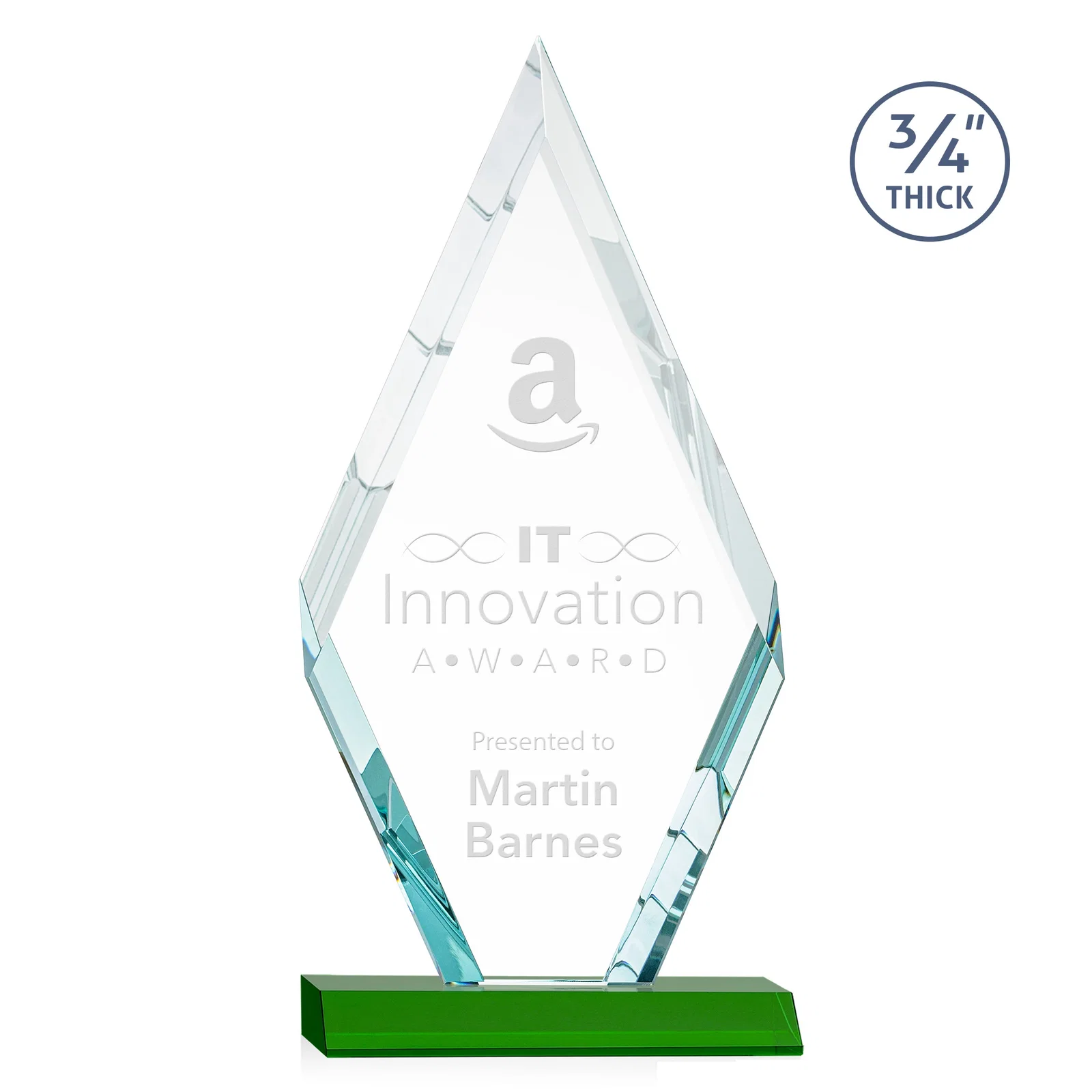 Personalized Starfire Crystal Diamond Award on a Front-Mitered Base, awards for employee recognition