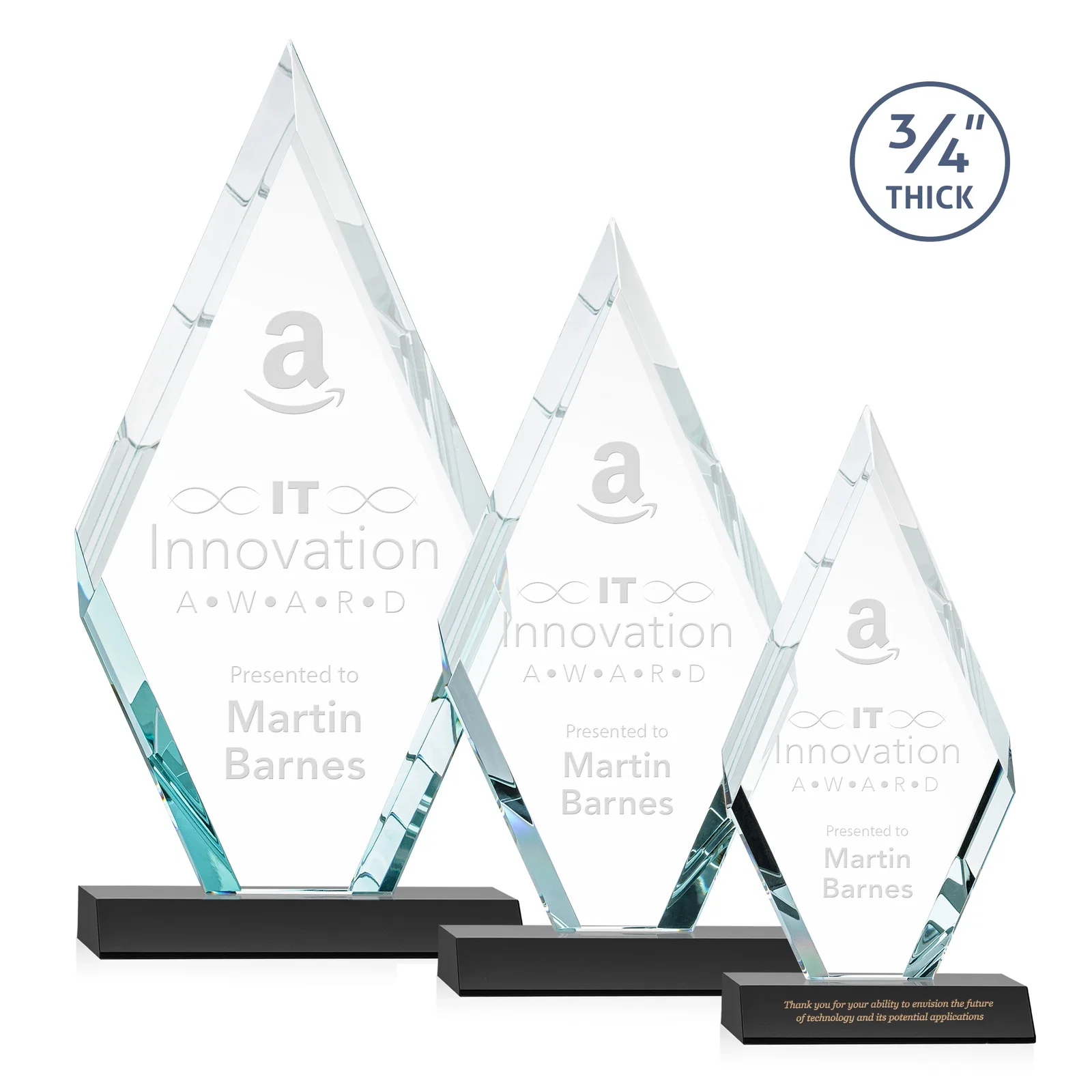 Personalized Starfire Crystal Diamond Award on a Front-Mitered Base, awards for corporate award ceremonies