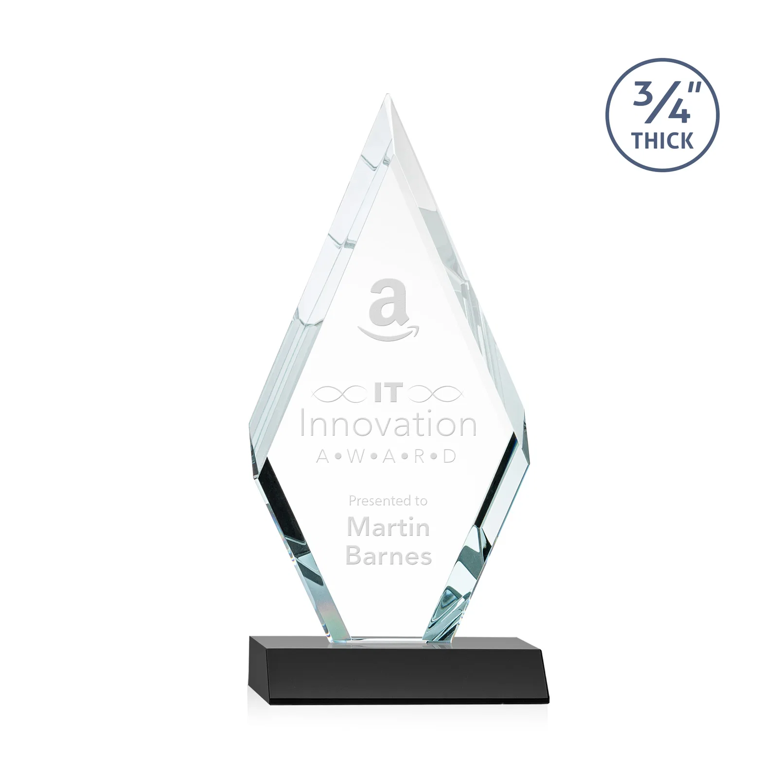 Personalized Starfire Crystal Diamond Award on a Front-Mitered Base, awards for service anniversary gifts