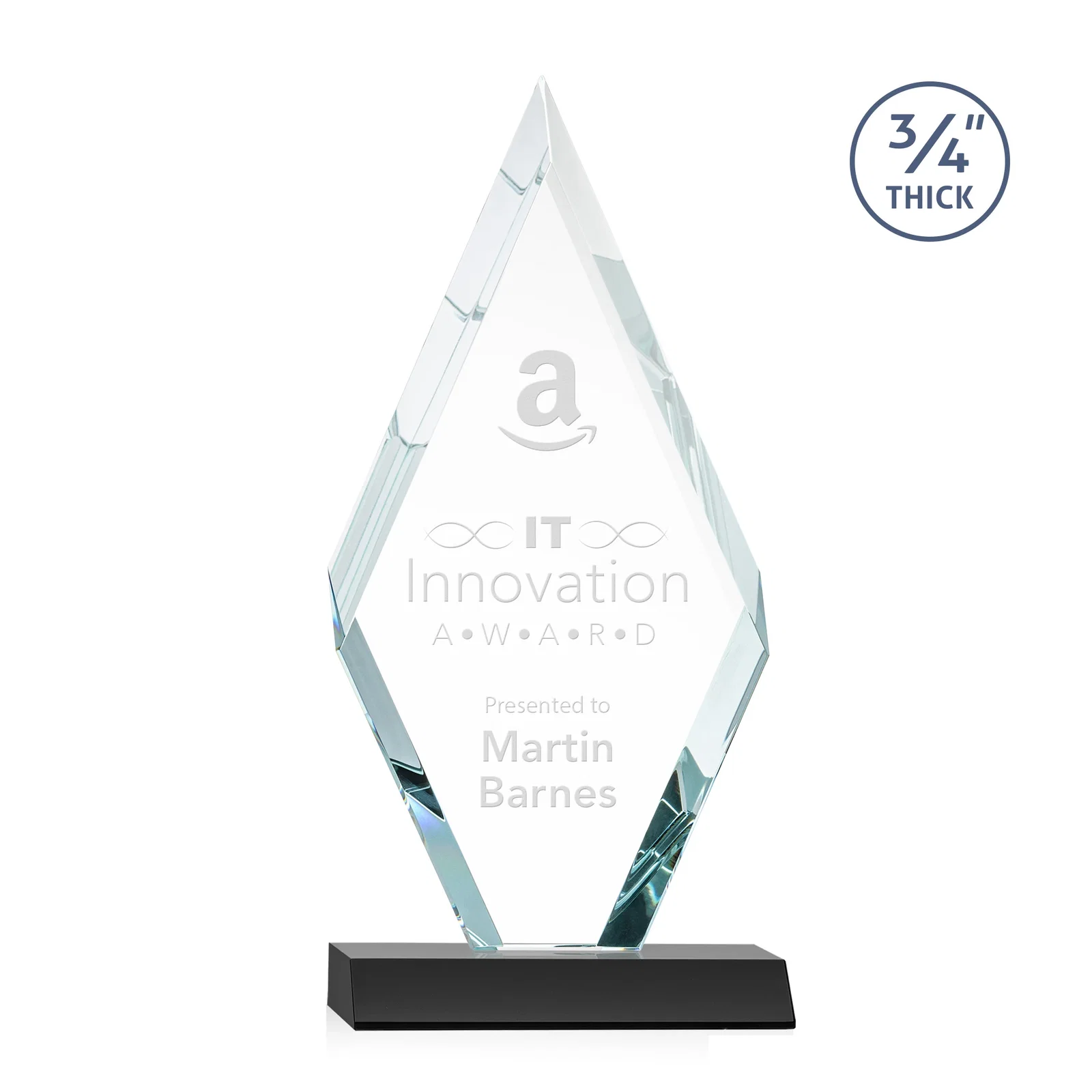 Personalized Starfire Crystal Diamond Award on a Front-Mitered Base, awards for sales achievement awards