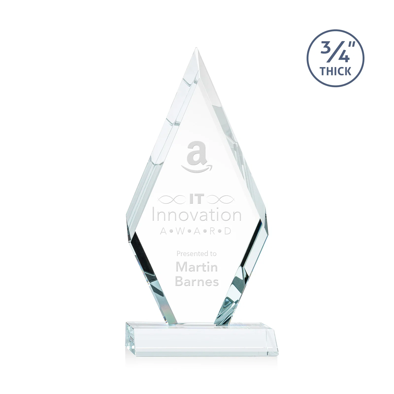 Custom Starfire Crystal Diamond Award on a Front-Mitered Base, awards for corporate award ceremonies