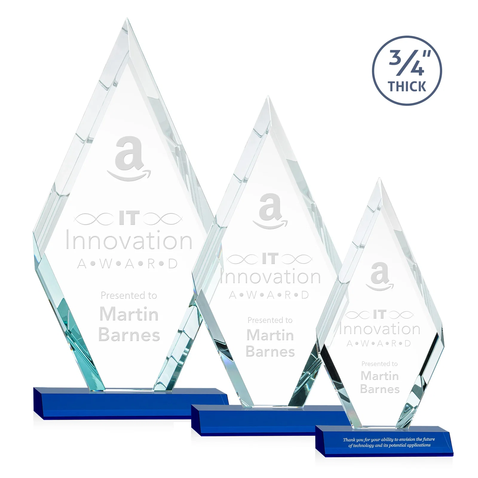 Personalized Starfire Crystal Diamond Award on a Front-Mitered Base, awards for team milestone celebrations