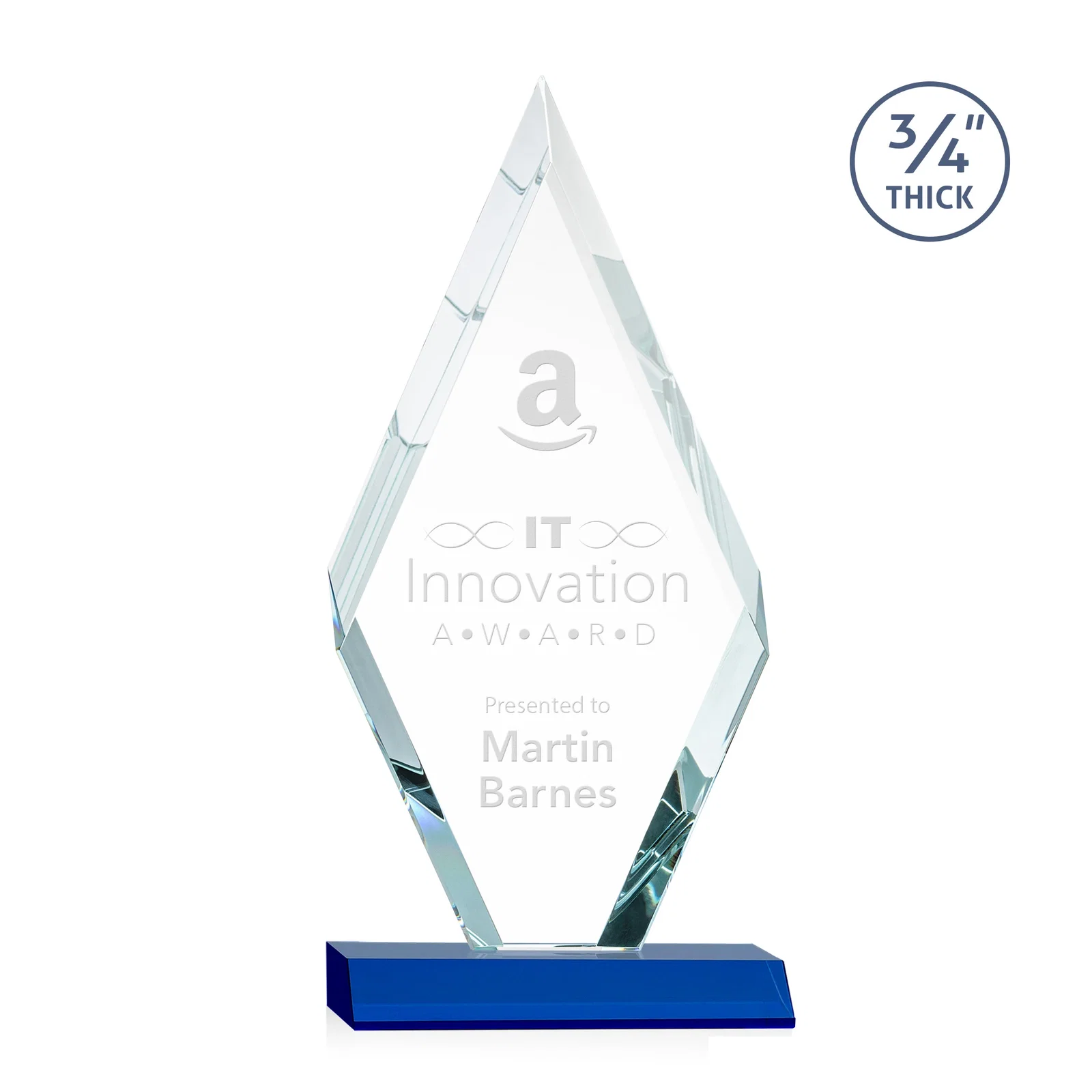 Personalized Starfire Crystal Diamond Award on a Front-Mitered Base, awards for graduation ceremonies