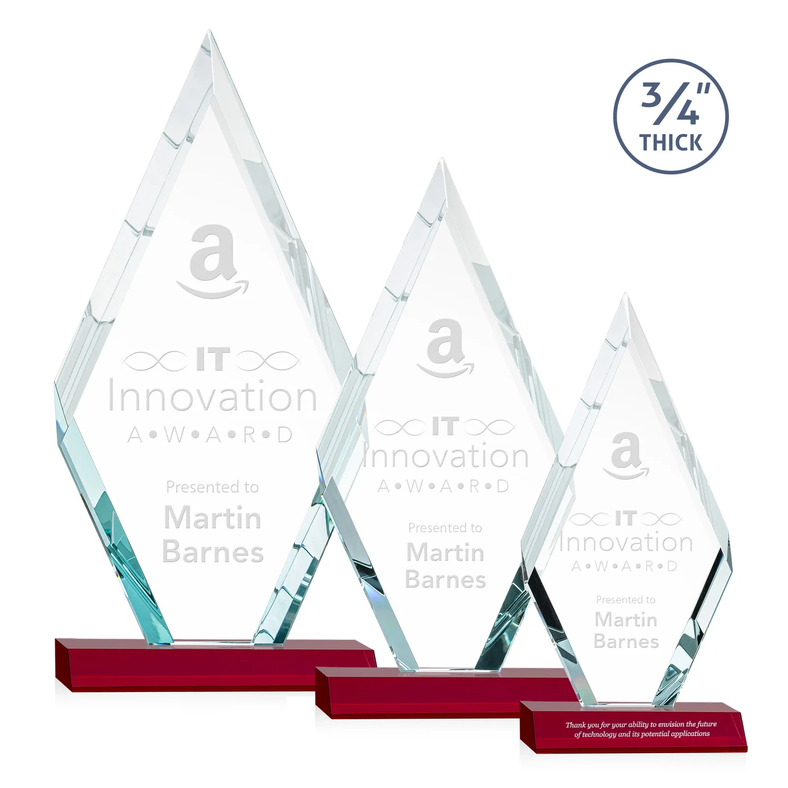 Personalized Starfire Crystal Diamond Award on a Front-Mitered Base, awards for volunteer appreciation