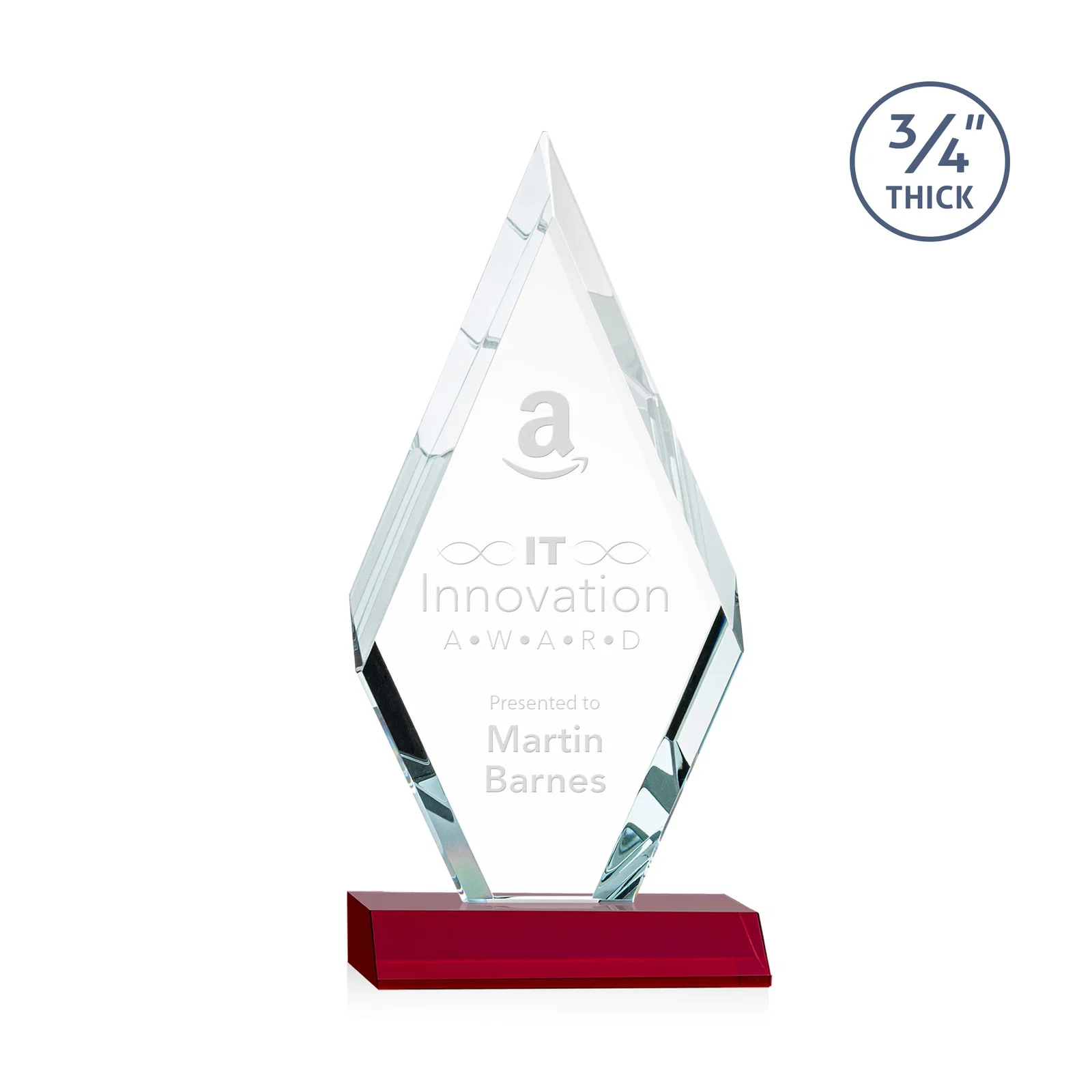 Personalized Starfire Crystal Diamond Award on a Front-Mitered Base, awards for dealer and partner awards