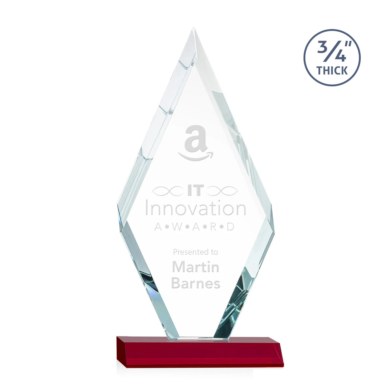 Personalized Starfire Crystal Diamond Award on a Front-Mitered Base, awards for company anniversary events