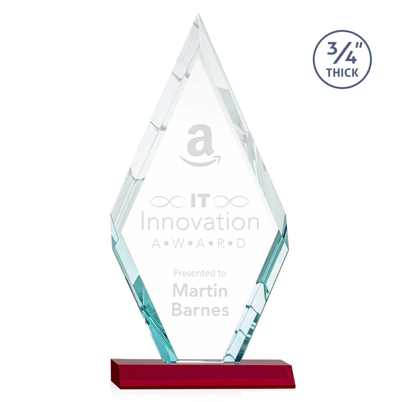 Promotional Starfire Crystal Diamond Award on a Front-Mitered Base, awards for employee recognition