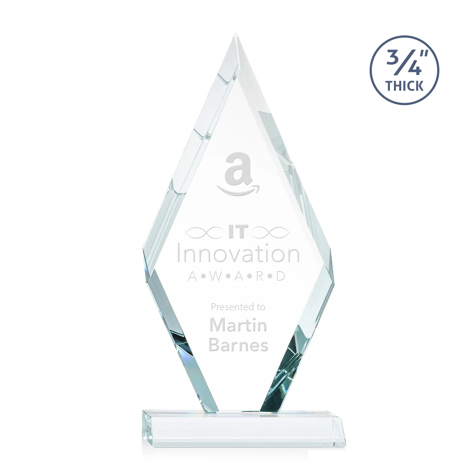 Custom Starfire Crystal Diamond Award on a Front-Mitered Base, awards for service anniversary gifts
