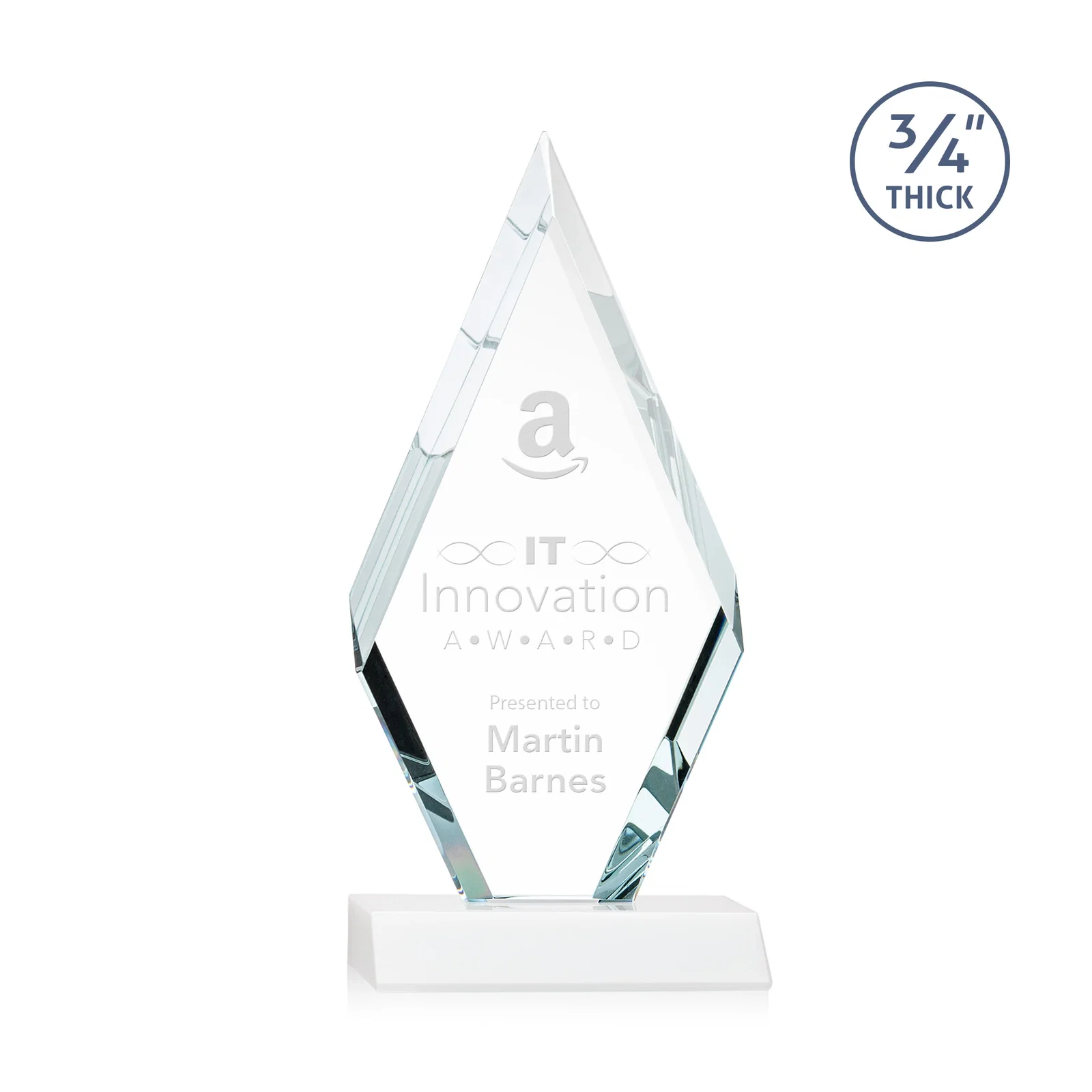 Promotional Starfire Crystal Diamond Award on a Front-Mitered Base, awards for donor appreciation