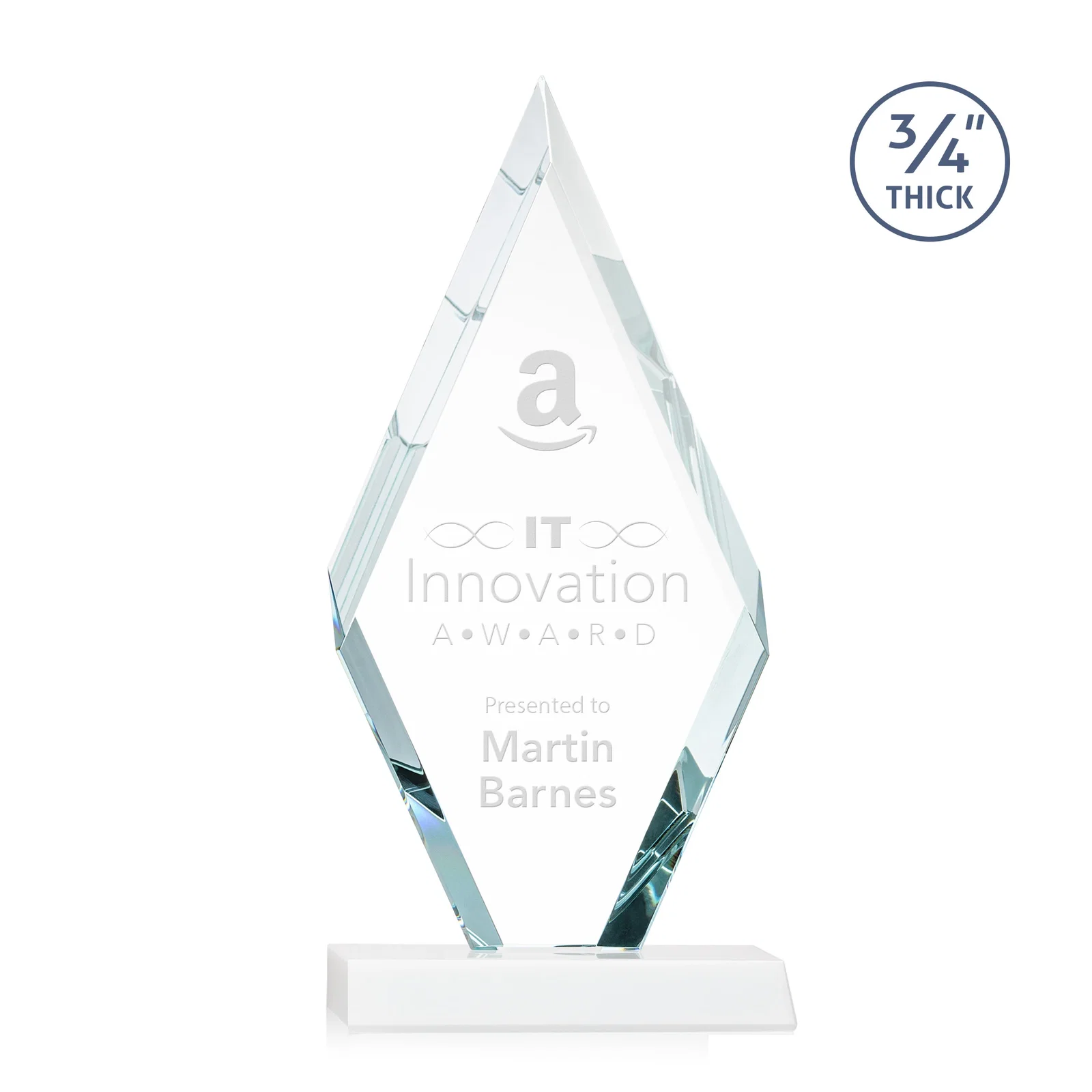 Promotional Starfire Crystal Diamond Award on a Front-Mitered Base, awards for graduation ceremonies