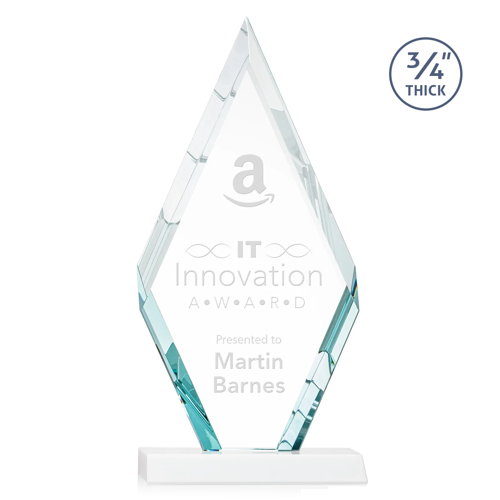 Promotional Starfire Crystal Diamond Award on a Front-Mitered Base, awards for safety achievement programs