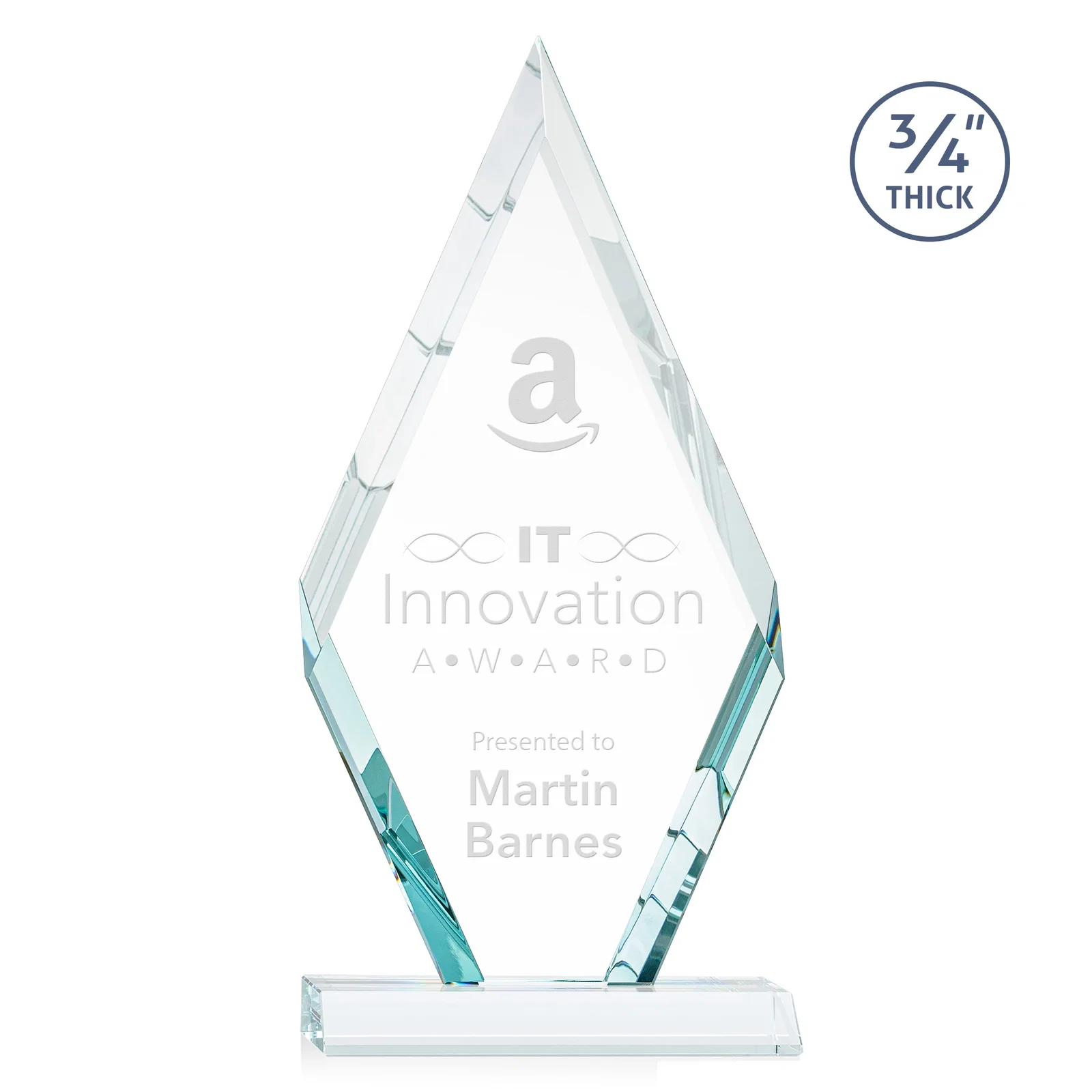 Custom Starfire Crystal Diamond Award on a Front-Mitered Base, awards for sales achievement awards