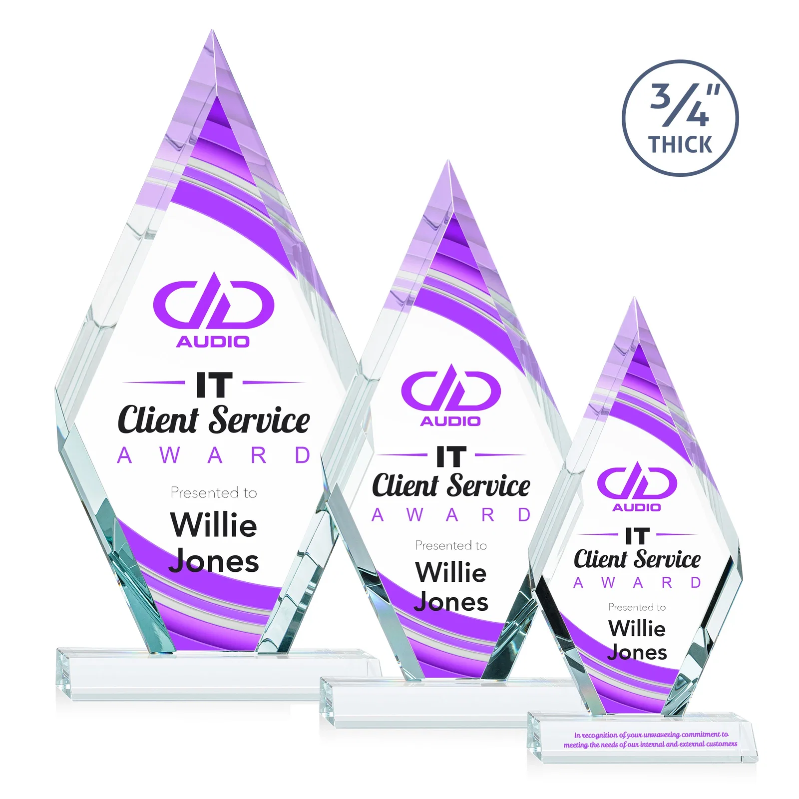 Promotional Starfire Crystal Diamond Award on a Front-Mitered Base, awards for volunteer appreciation
