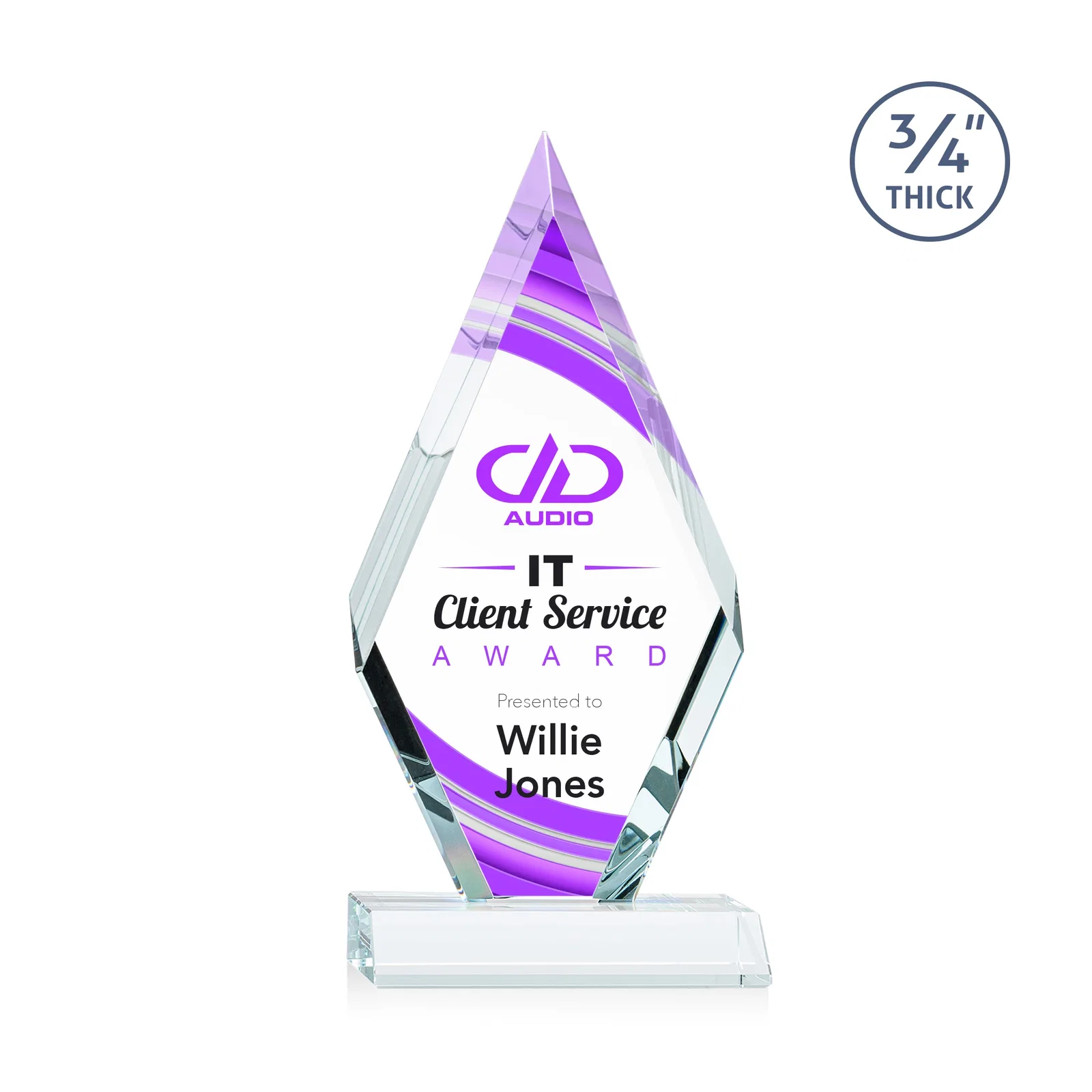 Promotional Starfire Crystal Diamond Award on a Front-Mitered Base, awards for dealer and partner awards