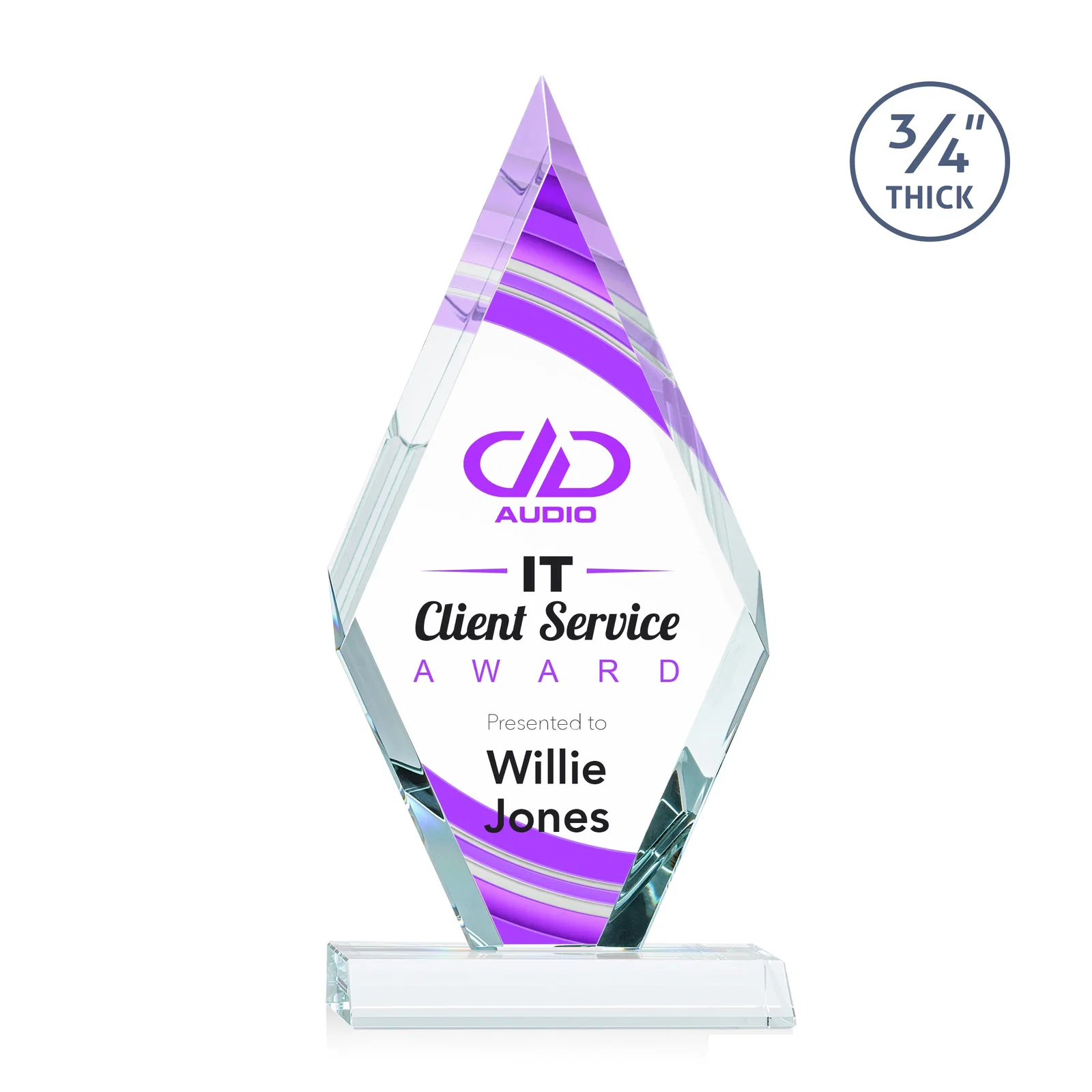 Promotional Starfire Crystal Diamond Award on a Front-Mitered Base, awards for company anniversary events