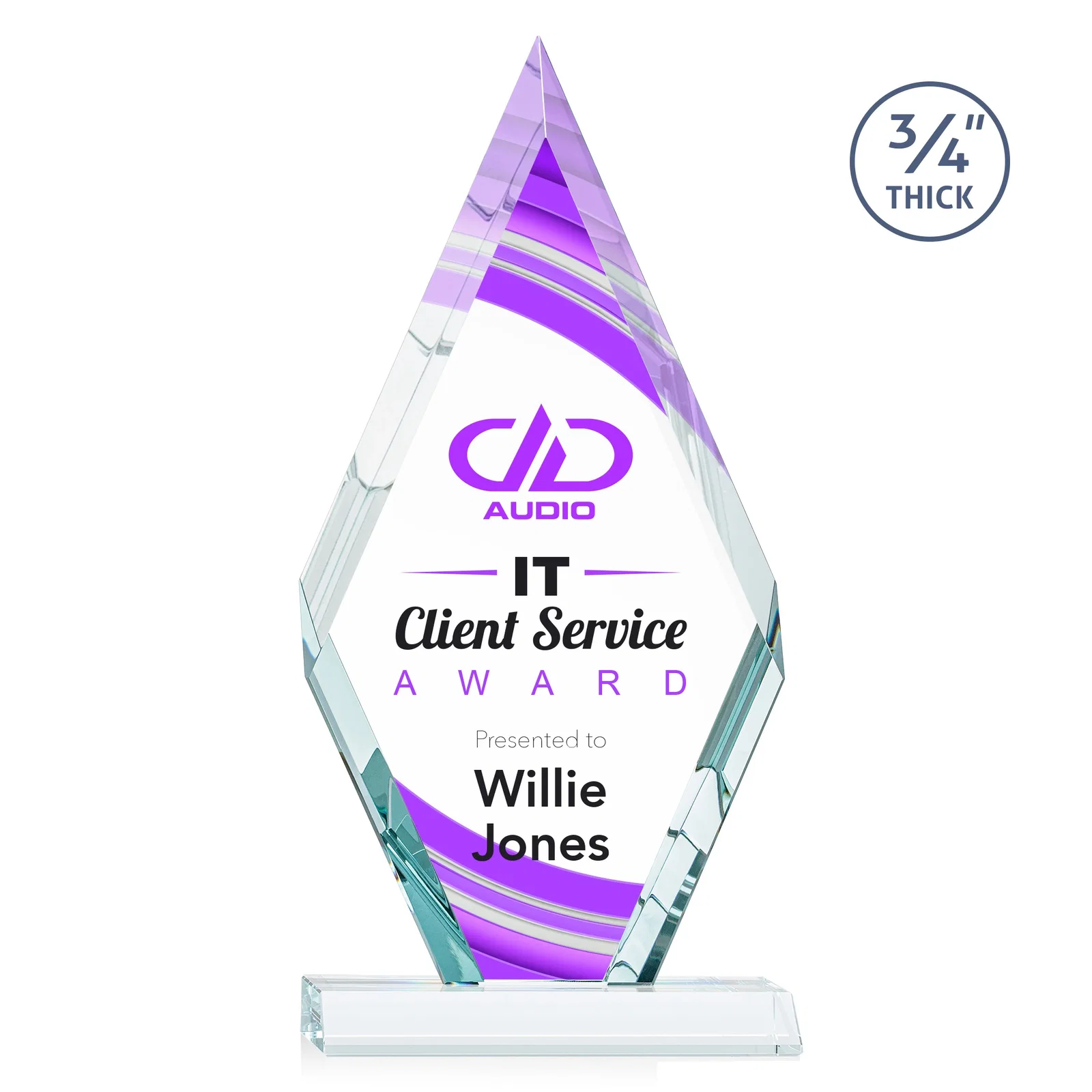 Branded Starfire Crystal Diamond Award on a Front-Mitered Base, awards for employee recognition