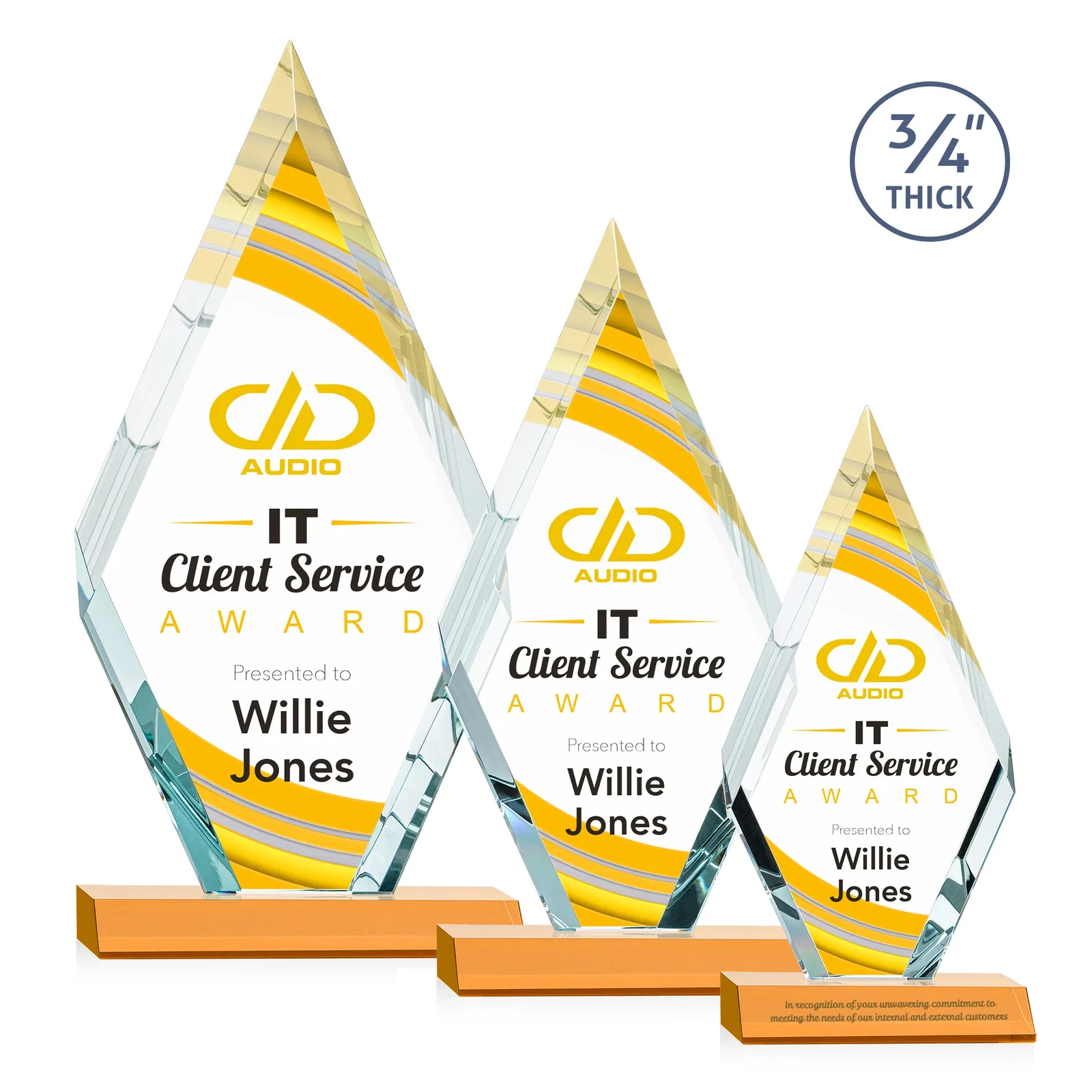 Branded Starfire Crystal Diamond Award on a Front-Mitered Base, awards for corporate award ceremonies