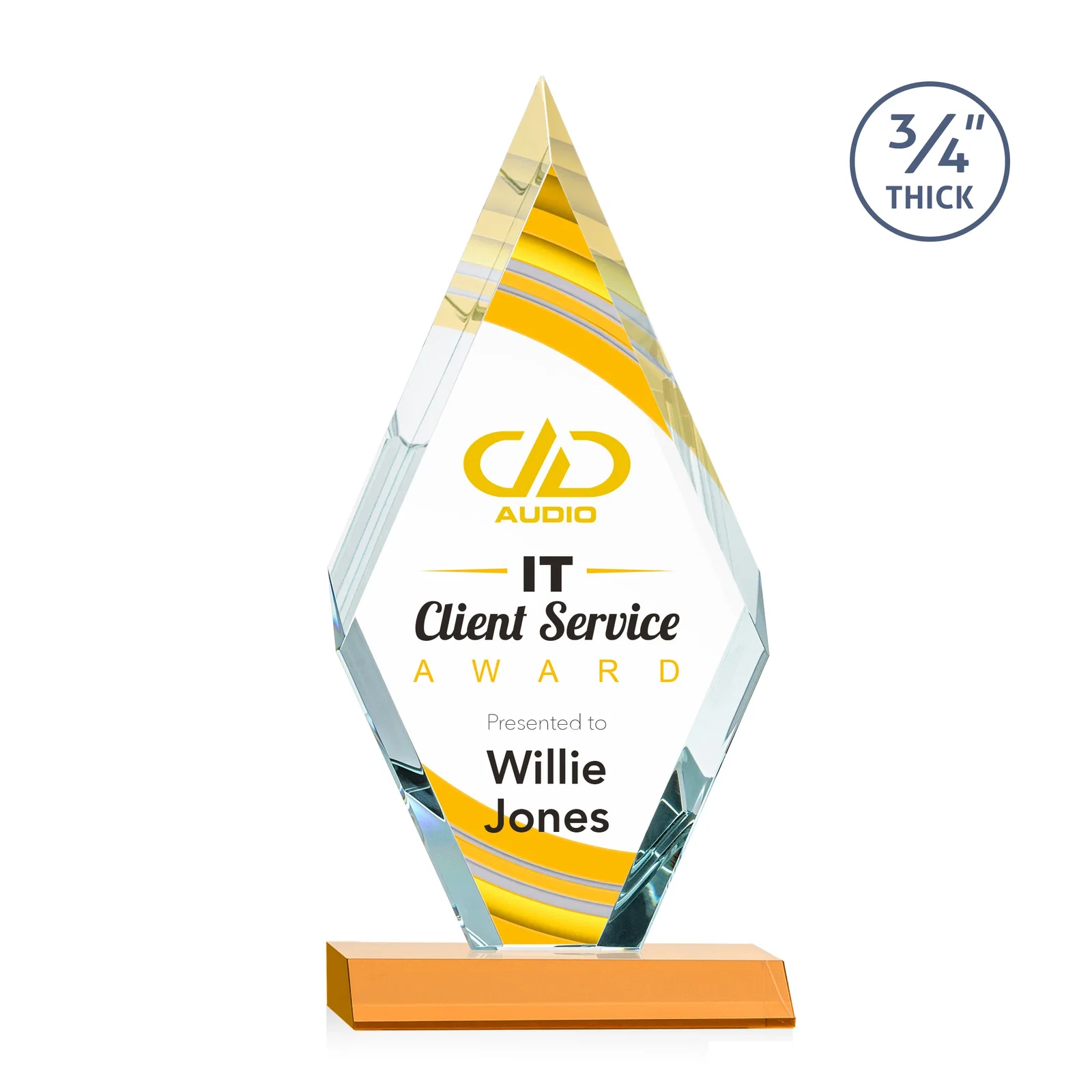 Branded Starfire Crystal Diamond Award on a Front-Mitered Base, awards for sales achievement awards