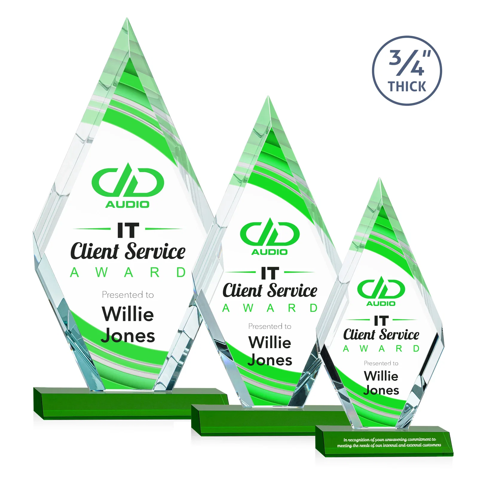 Branded Starfire Crystal Diamond Award on a Front-Mitered Base, awards for team milestone celebrations