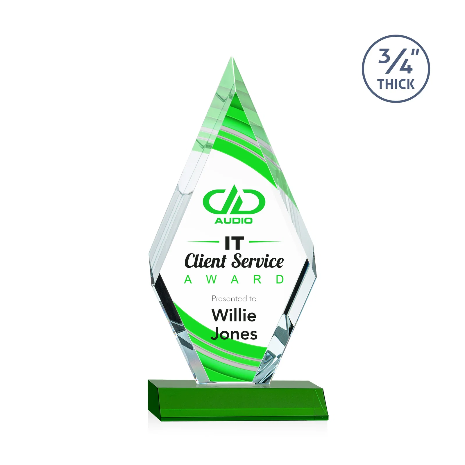 Branded Starfire Crystal Diamond Award on a Front-Mitered Base, awards for donor appreciation