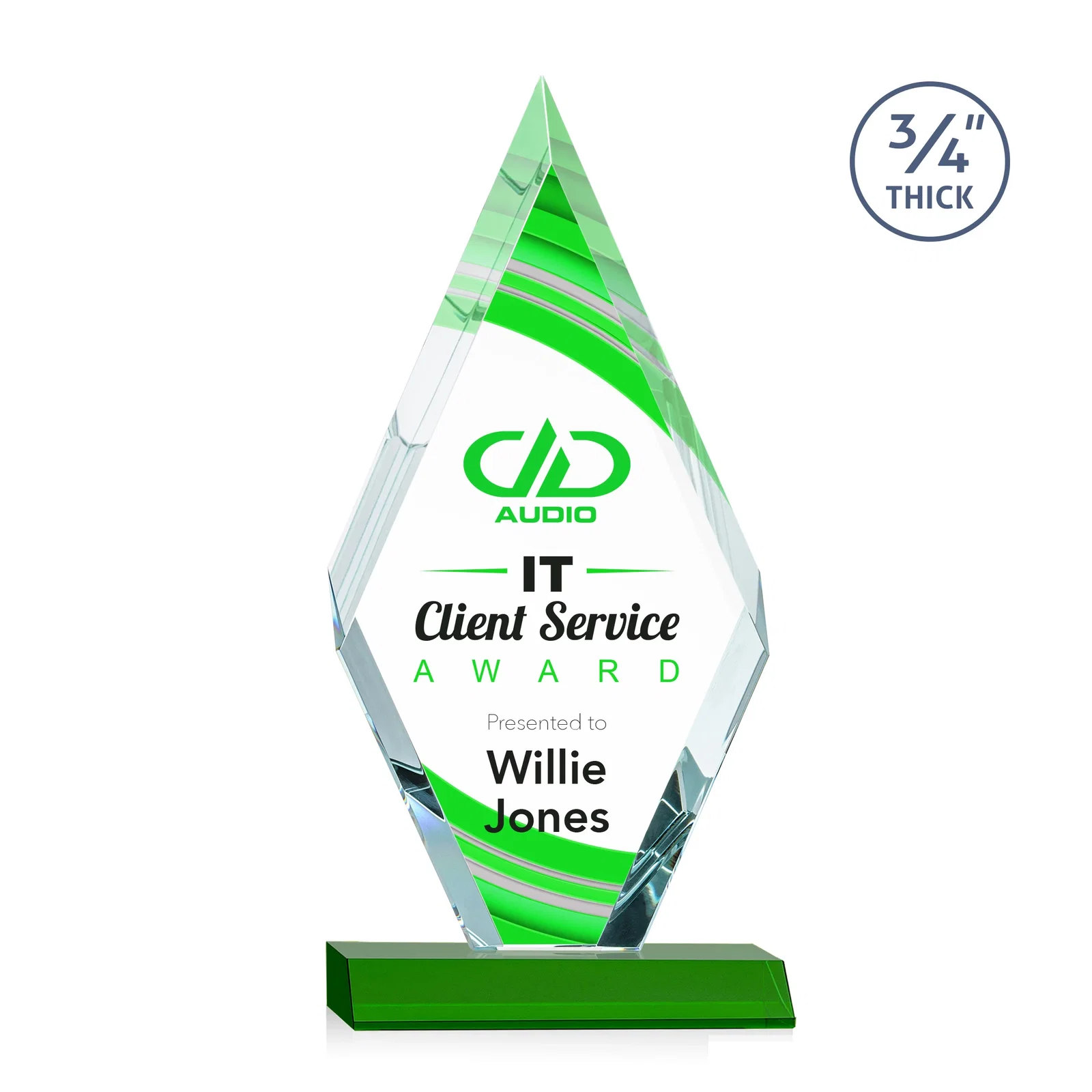 Branded Starfire Crystal Diamond Award on a Front-Mitered Base, awards for graduation ceremonies