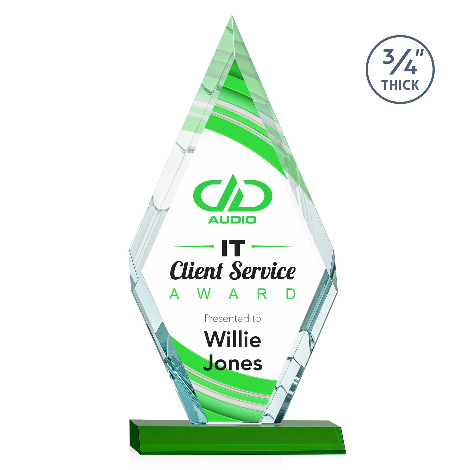 Branded Starfire Crystal Diamond Award on a Front-Mitered Base, awards for safety achievement programs
