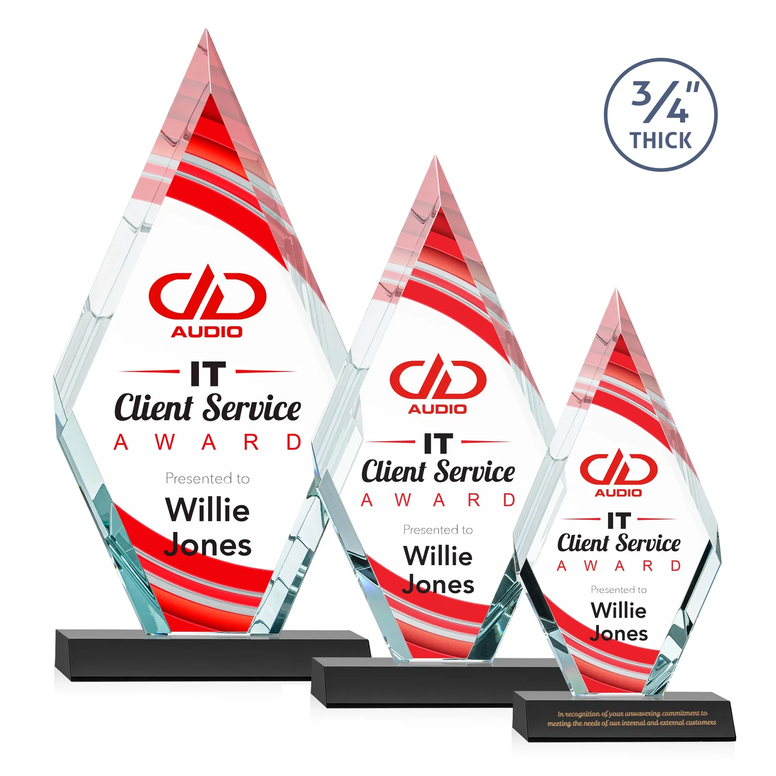 Branded Starfire Crystal Diamond Award on a Front-Mitered Base, awards for volunteer appreciation