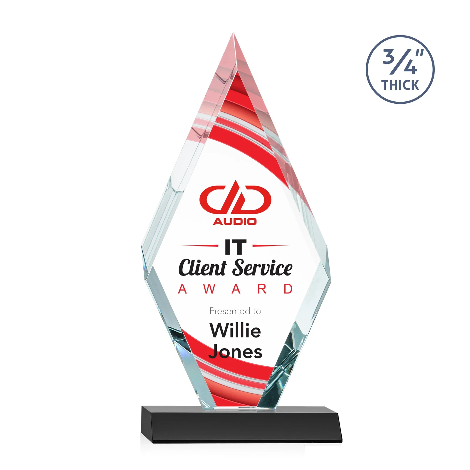 Branded Starfire Crystal Diamond Award on a Front-Mitered Base, awards for company anniversary events