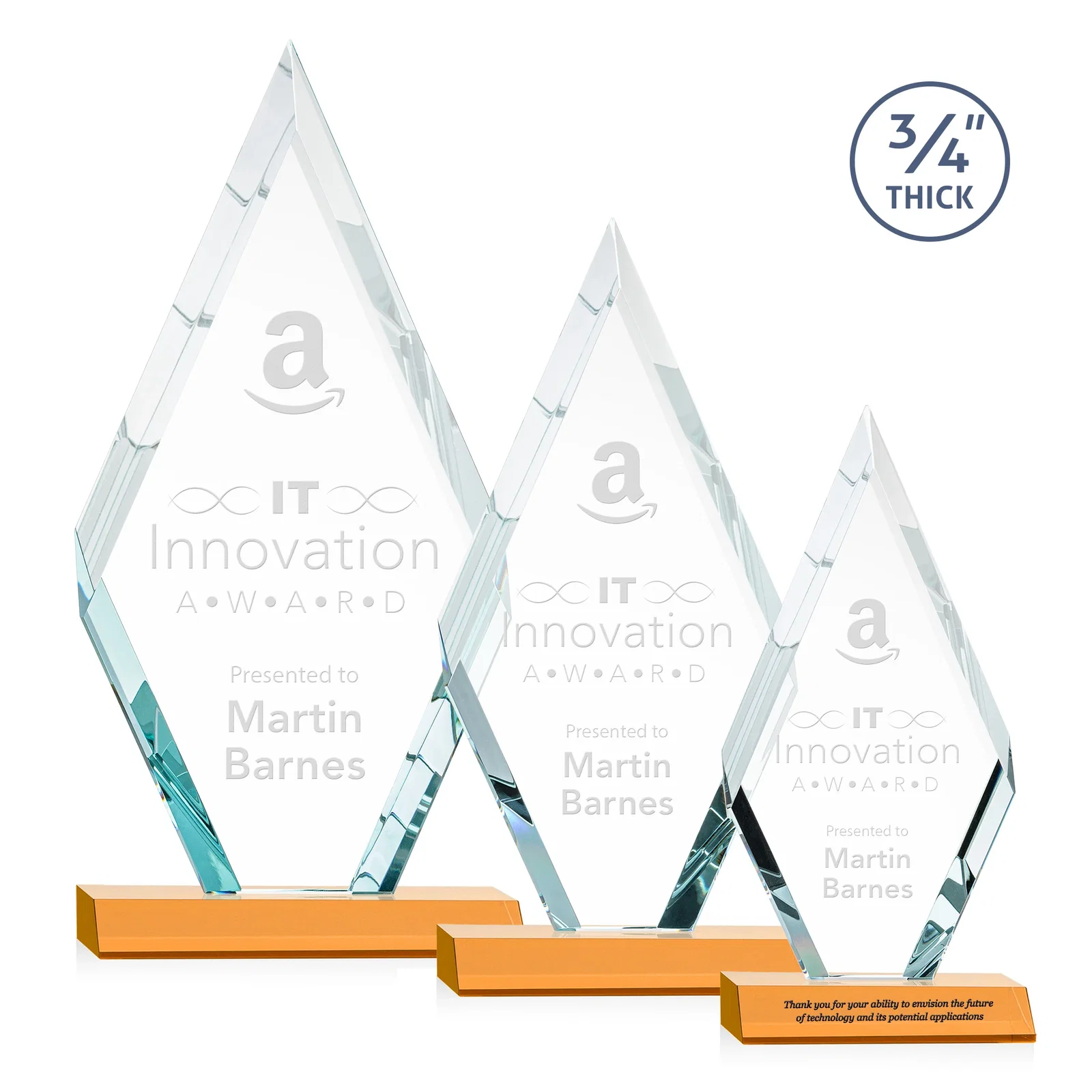 Custom Starfire Crystal Diamond Award on a Front-Mitered Base, awards for team milestone celebrations