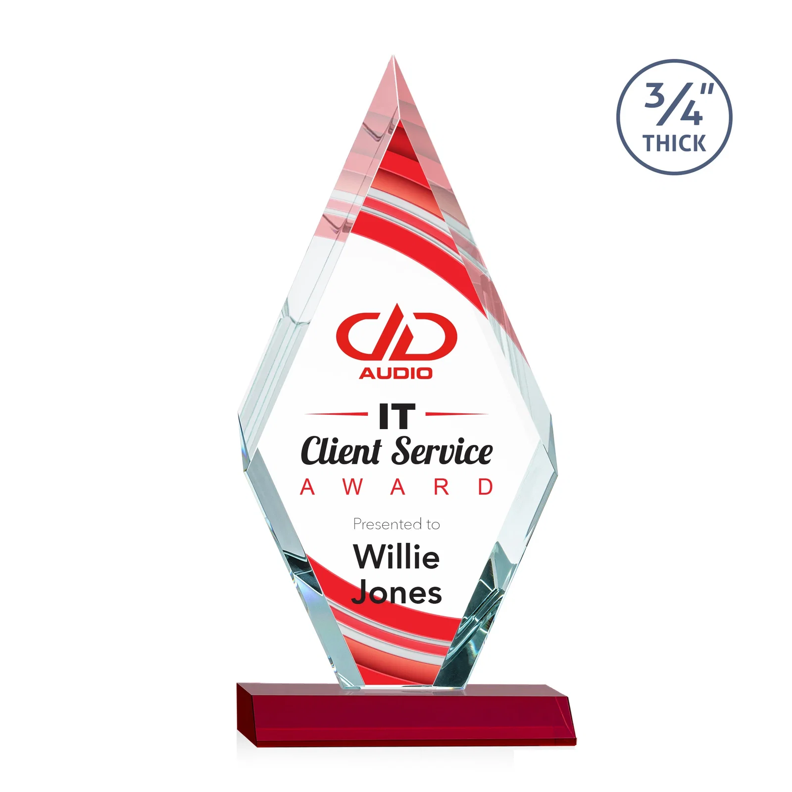 Custom printed Starfire Crystal Diamond Award on a Front-Mitered Base, awards for graduation ceremonies