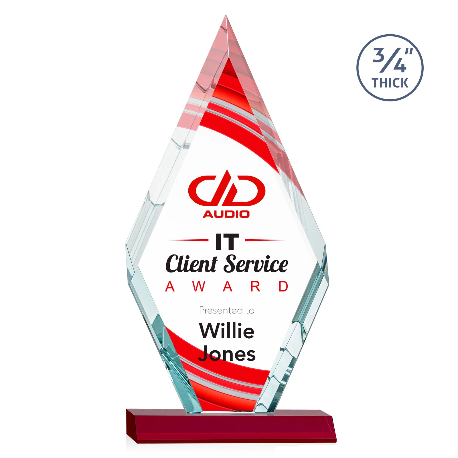 Custom printed Starfire Crystal Diamond Award on a Front-Mitered Base, awards for safety achievement programs