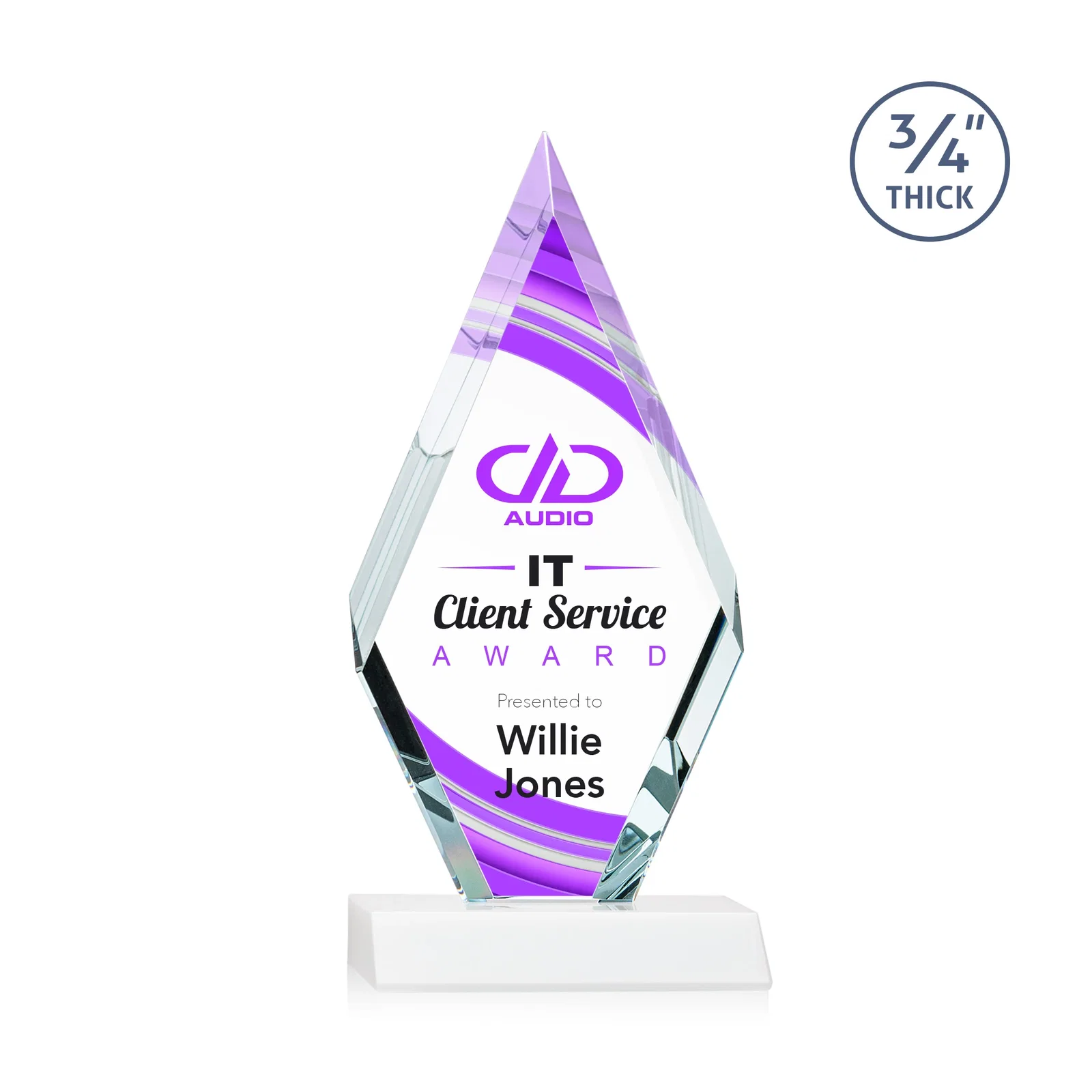 Customized Starfire Crystal Diamond Award on a Front-Mitered Base, awards for service anniversary gifts