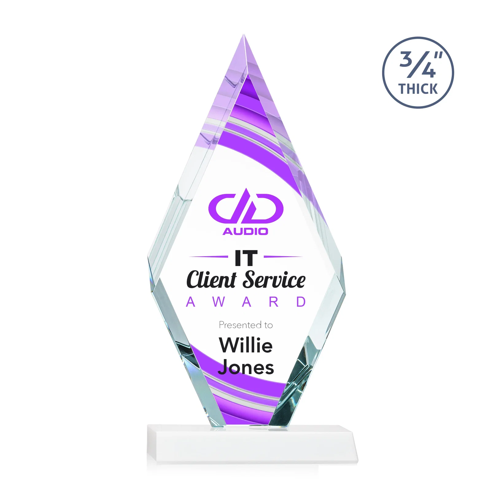 Customized Starfire Crystal Diamond Award on a Front-Mitered Base, awards for sales achievement awards